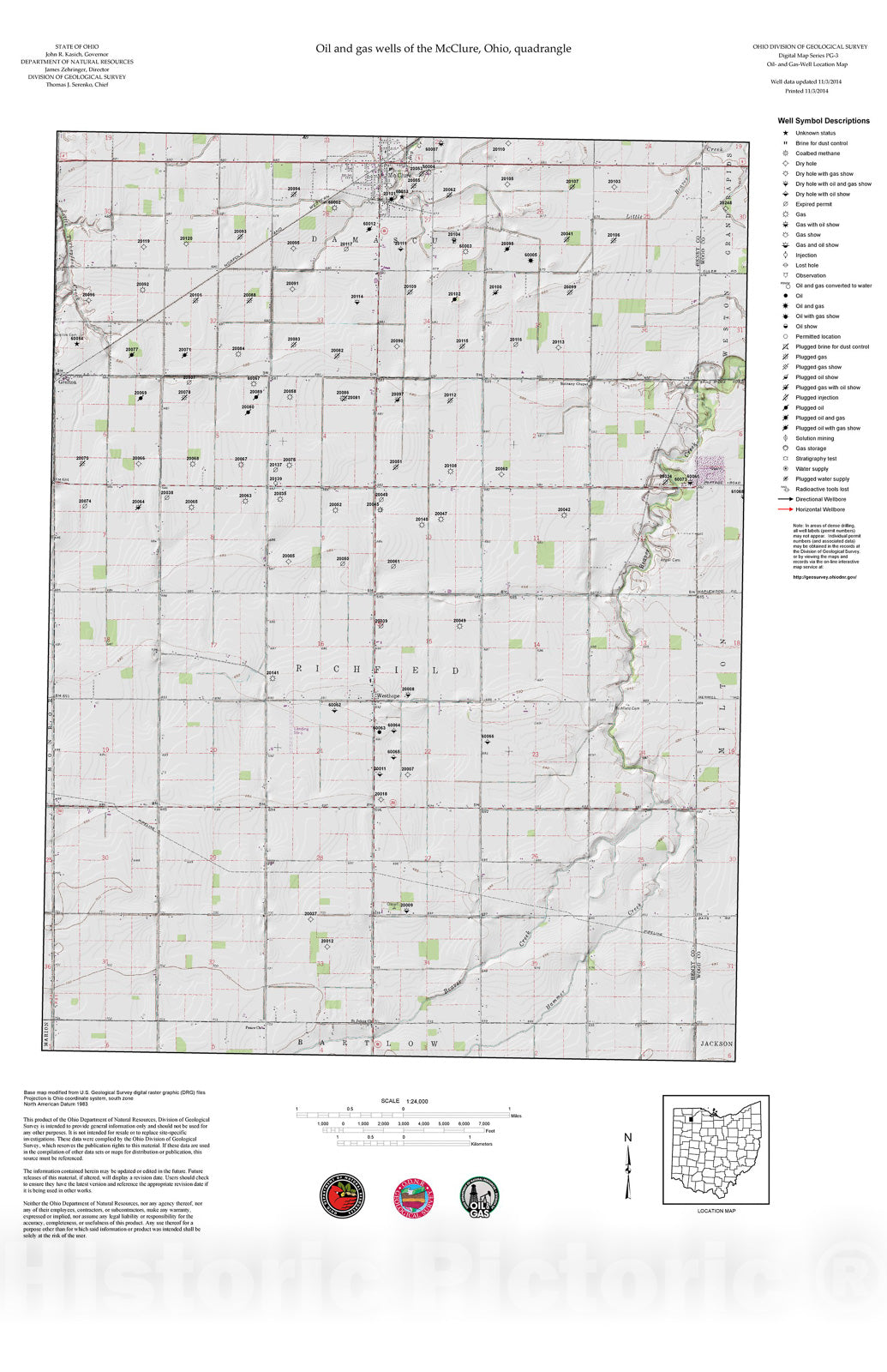 Map : Oil and gas wells of the McClure quadrangle [Revised bi-weekly], 2006 Cartography Wall Art :