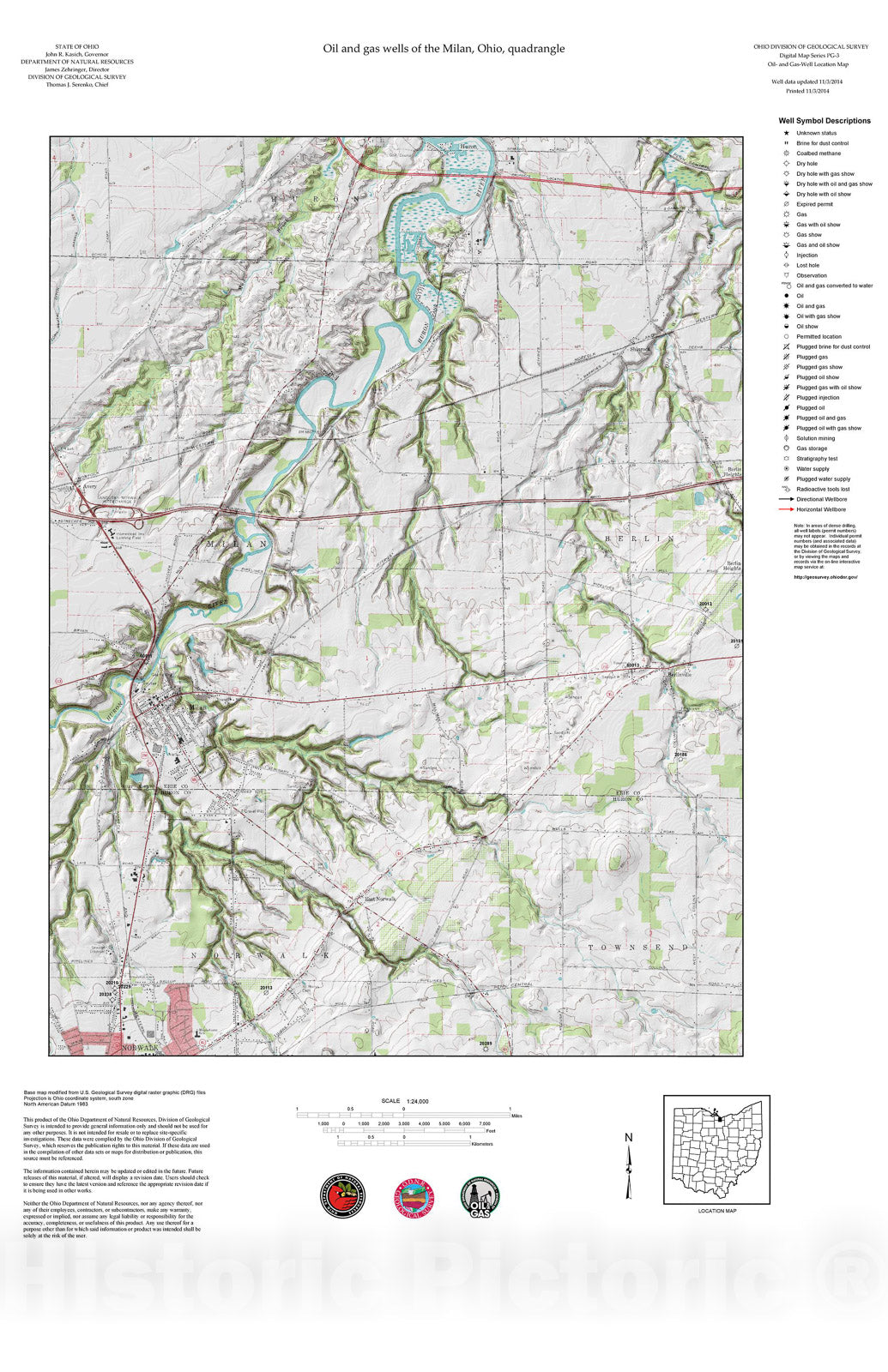 Map : Oil and gas wells of the Milan quadrangle [Revised bi-weekly], 2006 Cartography Wall Art :