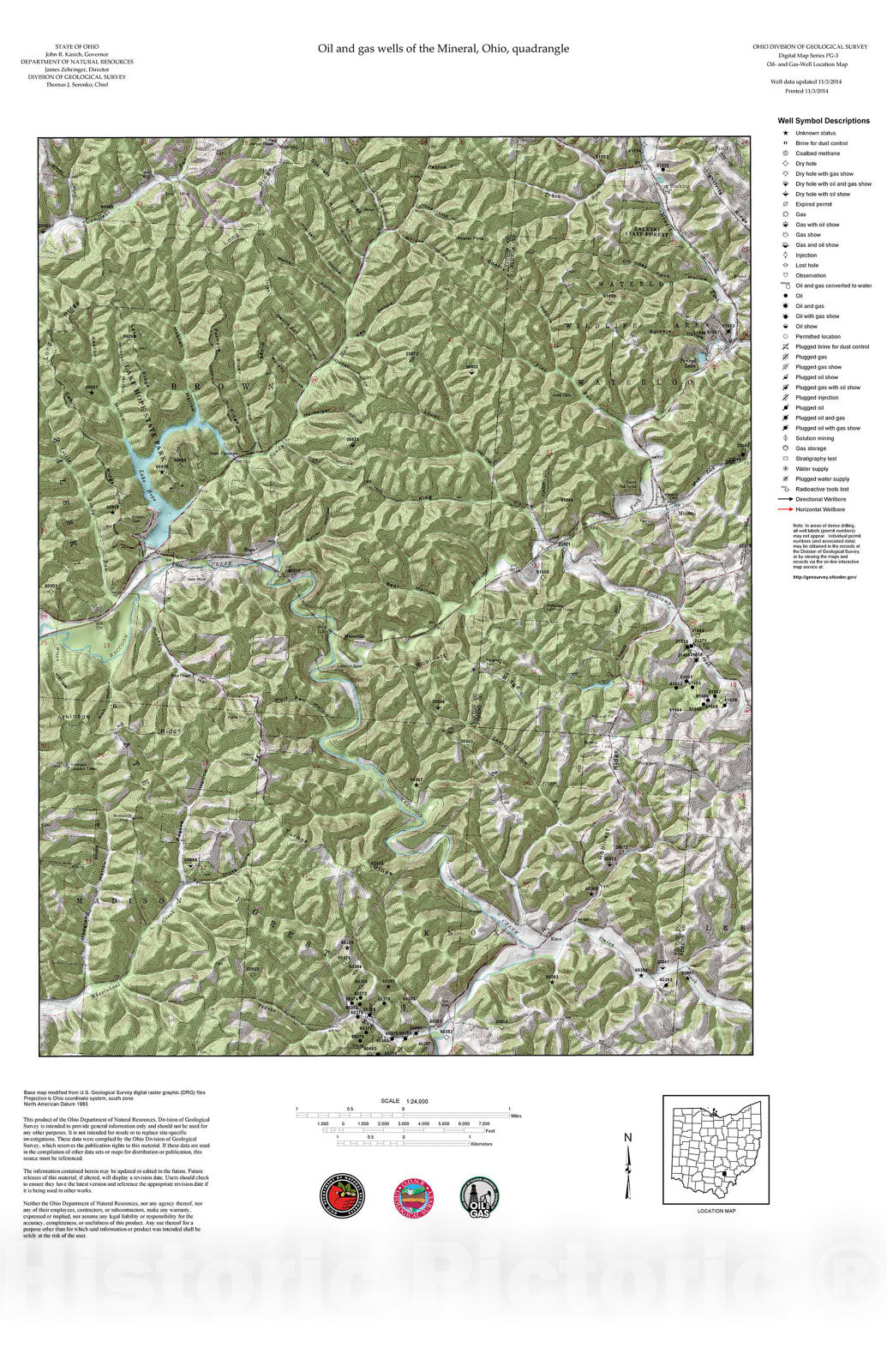 Map : Oil and gas wells of the Mineral quadrangle [Revised bi-weekly], 2006 Cartography Wall Art :