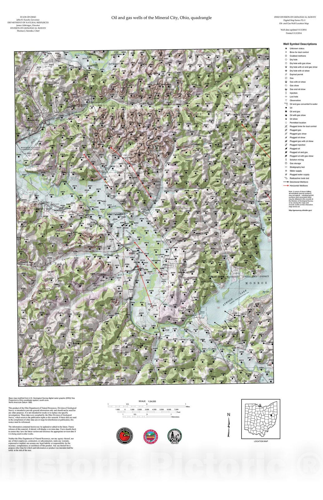 Map : Oil and gas wells of the Mineral City quadrangle [Revised bi-weekly], 2006 Cartography Wall Art :
