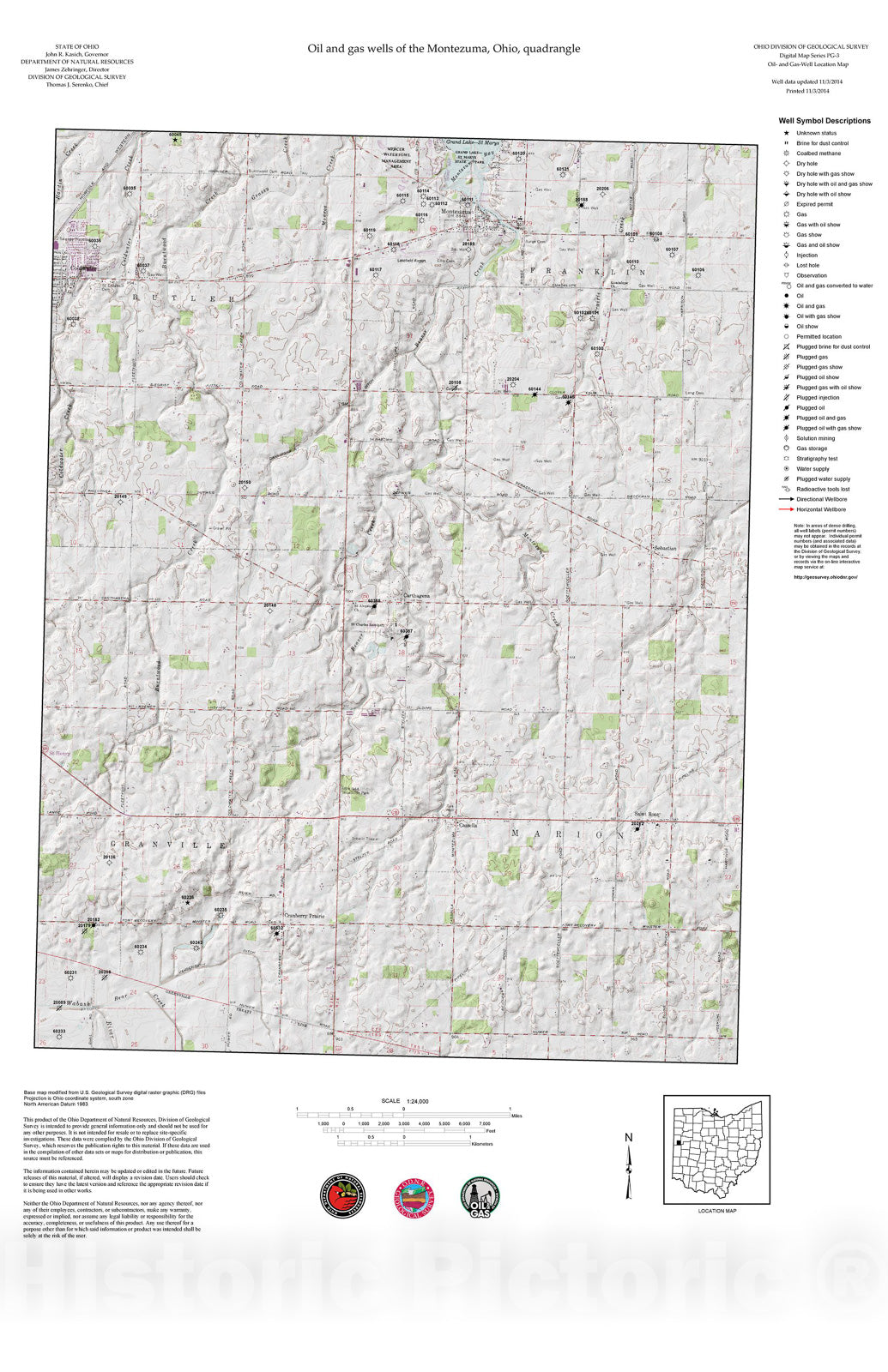 Map : Oil and gas wells of the Montezuma quadrangle [Revised bi-weekly], 2006 Cartography Wall Art :