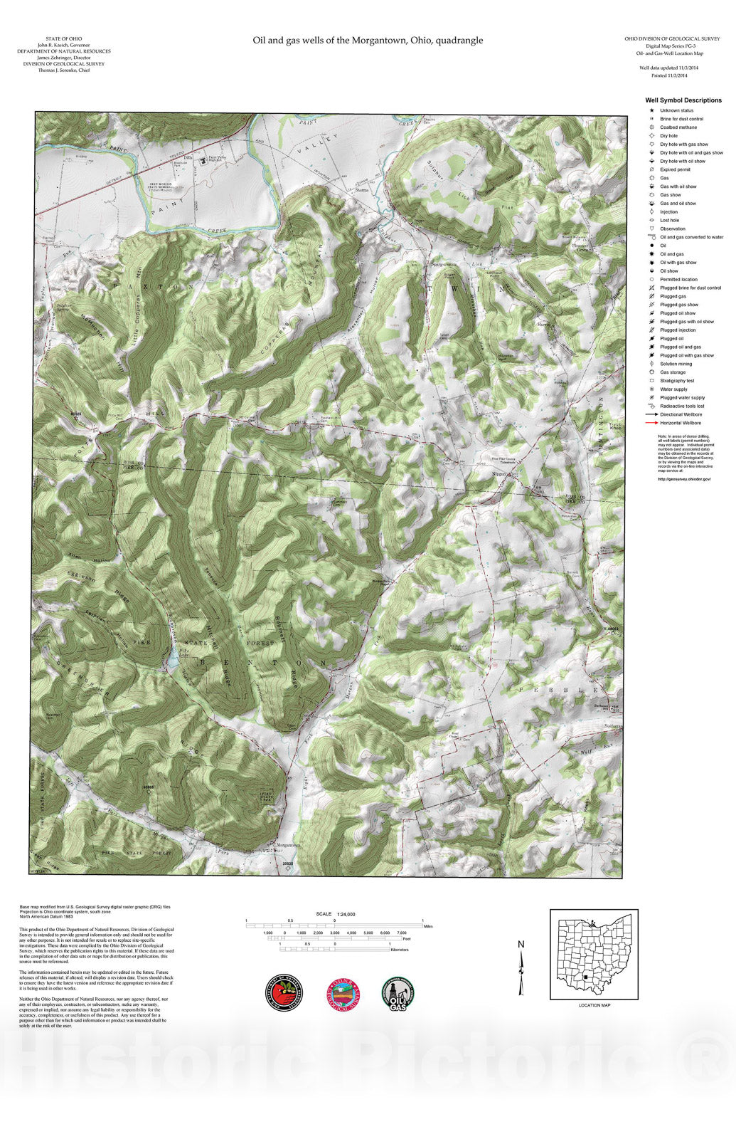 Map : Oil and gas wells of the Morgantown quadrangle [Revised bi-weekly], 2006 Cartography Wall Art :