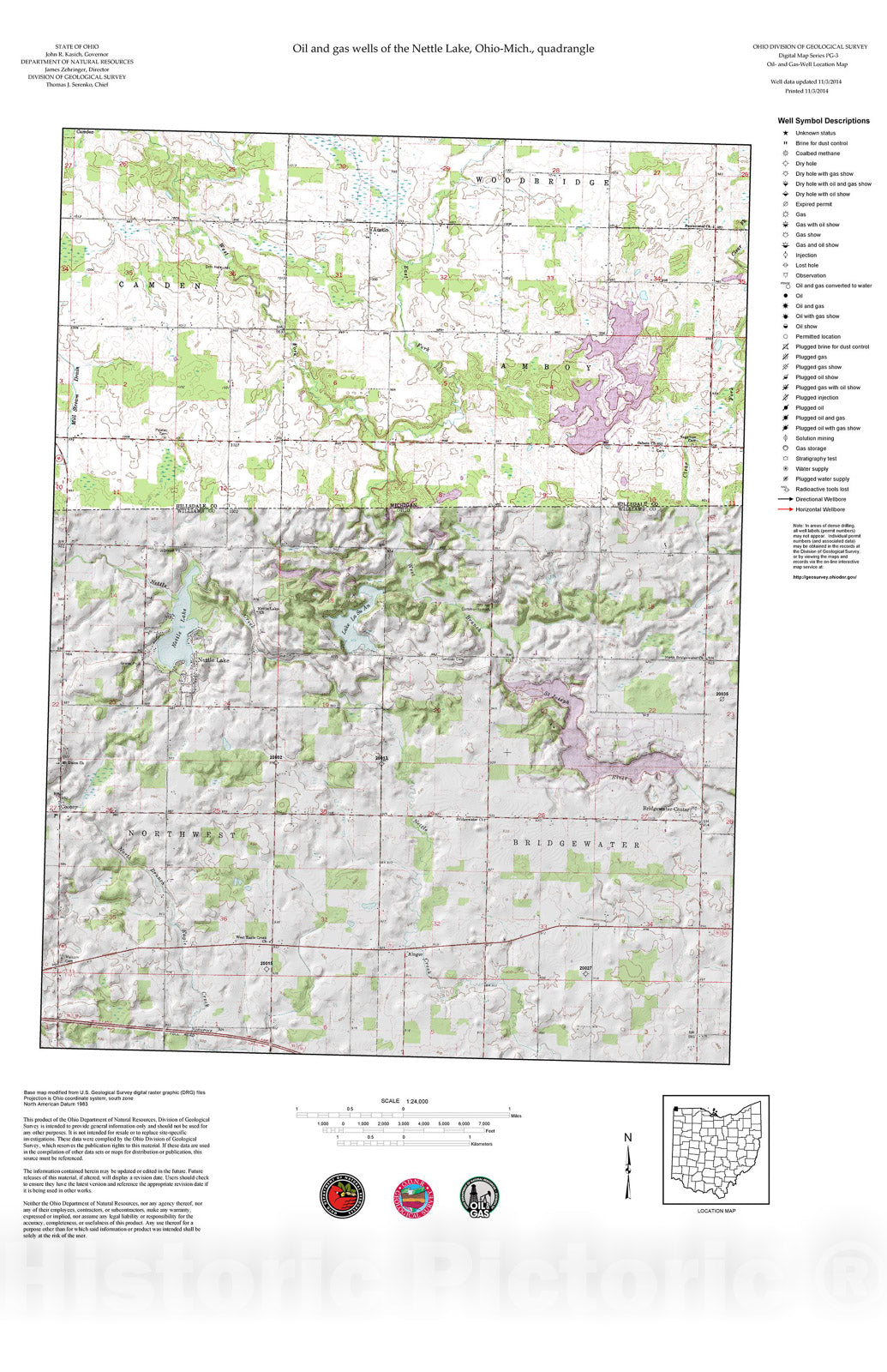 Map : Oil and gas wells of the Nettle Lake quadrangle [Revised bi-weekly], 2006 Cartography Wall Art :