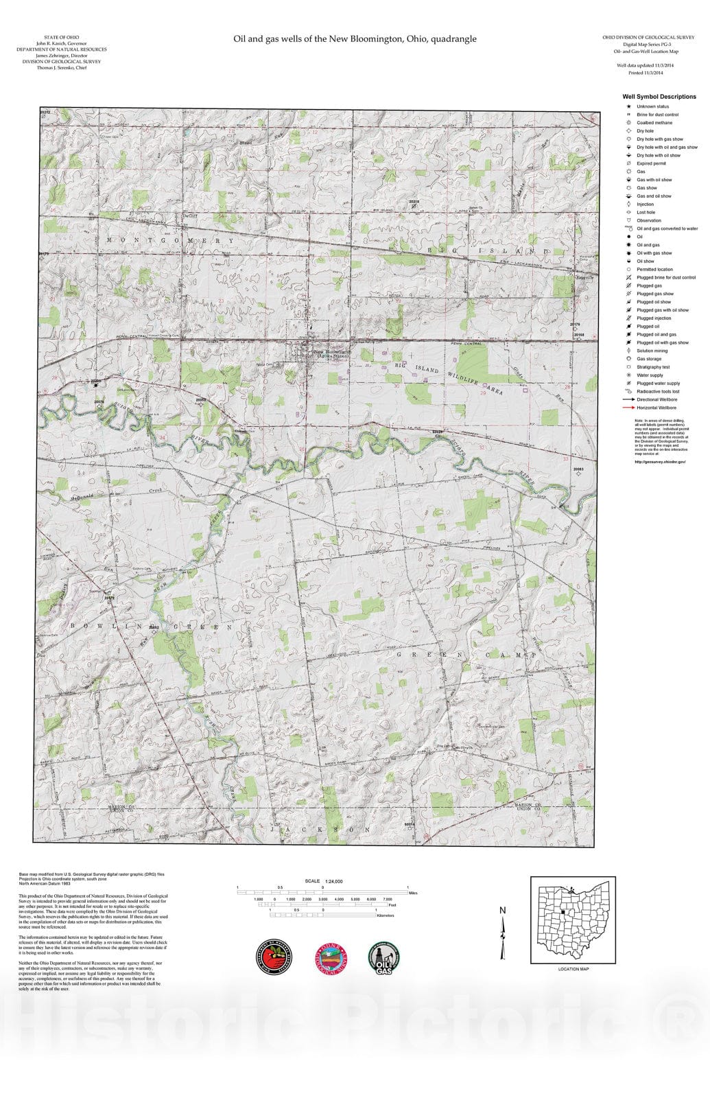 Map : Oil and gas wells of the New Bloomington quadrangle [Revised bi-weekly], 2006 Cartography Wall Art :