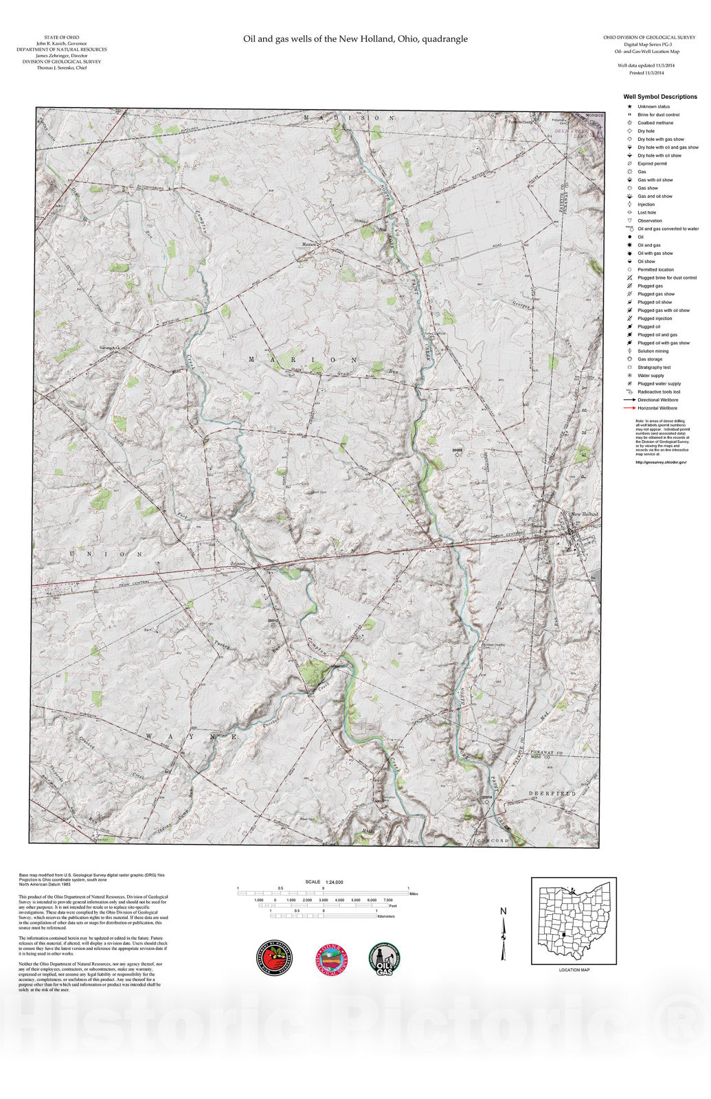 Map : Oil and gas wells of the New Holland quadrangle [Revised bi-weekly], 2006 Cartography Wall Art :