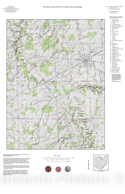 Map : Oil and gas wells of the New London quadrangle [Revised bi-weekly], 2006 Cartography Wall Art :