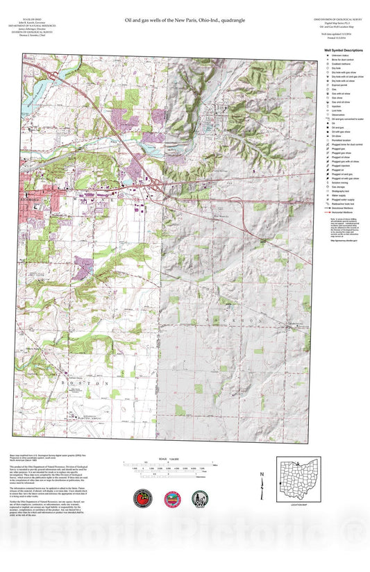 Map : Oil and gas wells of the New Paris quadrangle [Revised bi-weekly], 2006 Cartography Wall Art :