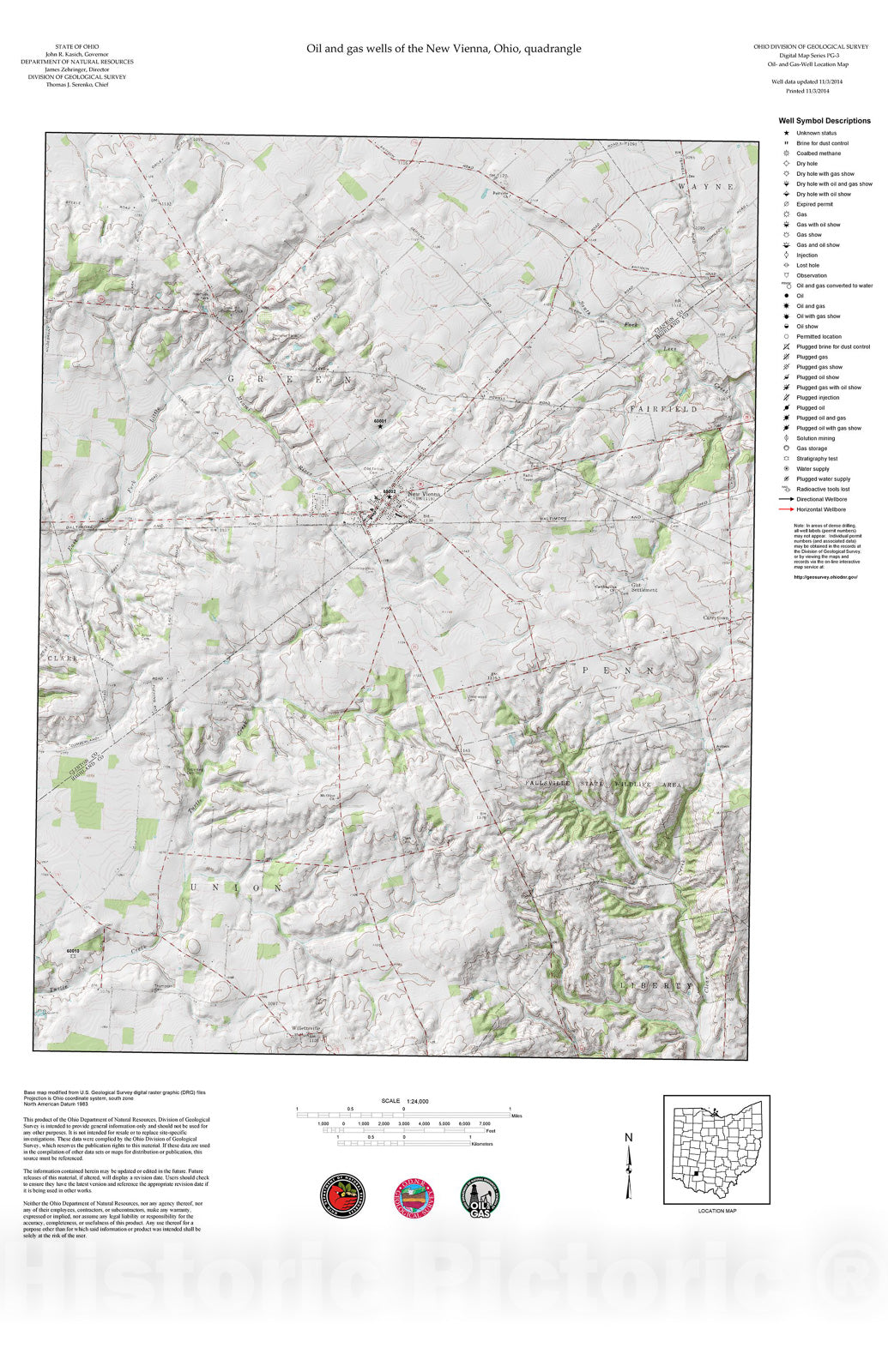 Map : Oil and gas wells of the New Vienna quadrangle [Revised bi-weekly], 2006 Cartography Wall Art :