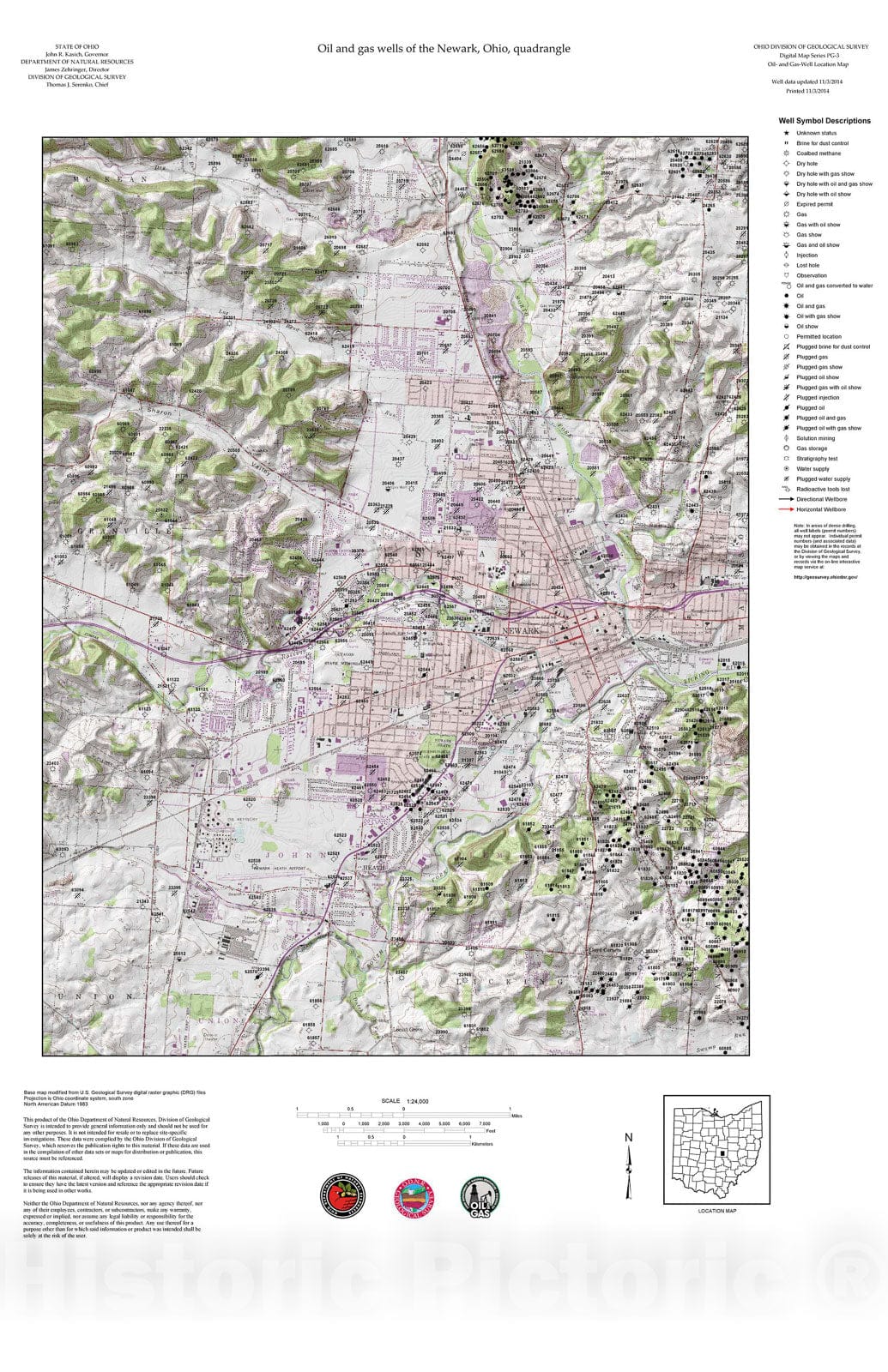 Map : Oil and gas wells of the Newark quadrangle [Revised bi-weekly], 2006 Cartography Wall Art :