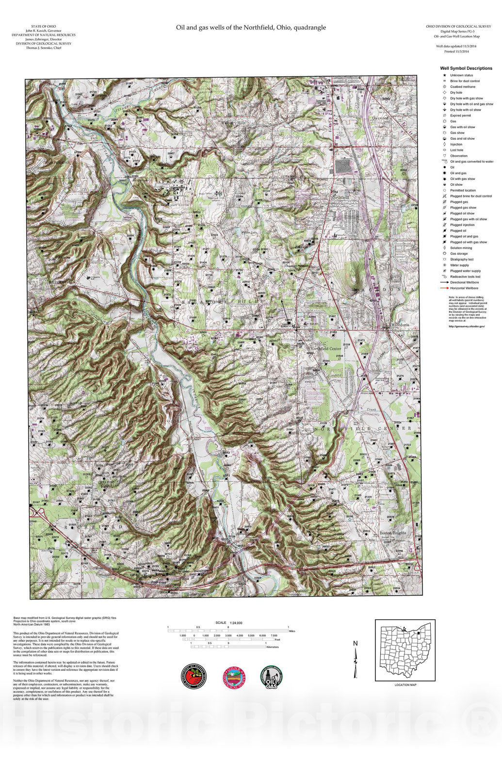 Map : Oil and gas wells of the Northfield quadrangle [Revised bi-weekly], 2006 Cartography Wall Art :