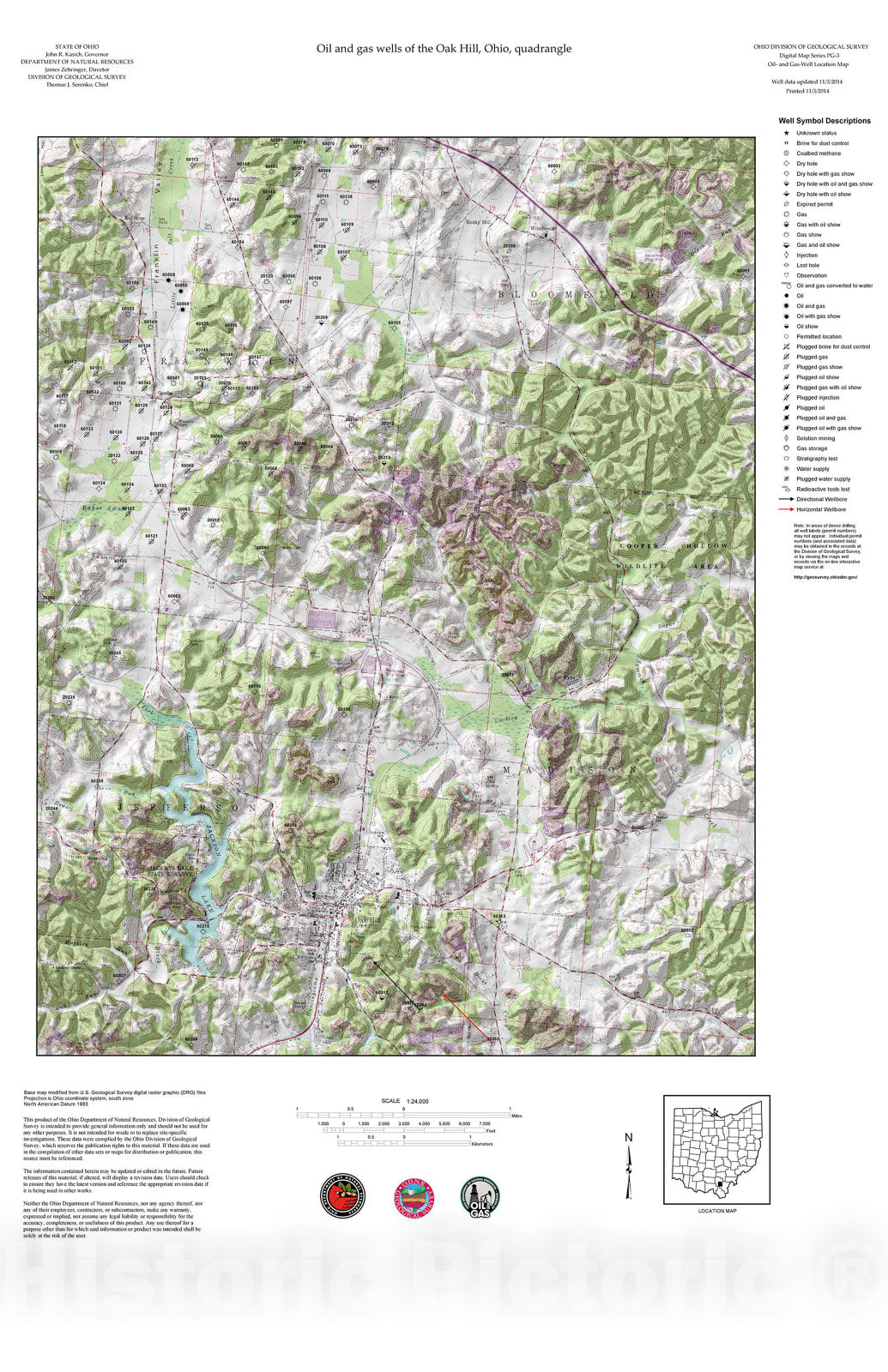 Map : Oil and gas wells of the Oak Hill quadrangle [Revised bi-weekly], 2006 Cartography Wall Art :