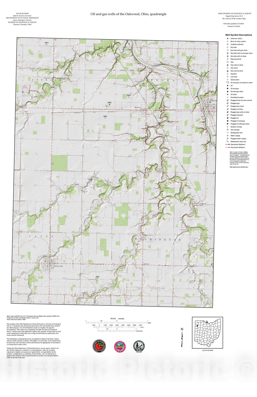 Map : Oil and gas wells of the Oakwood quadrangle [Revised bi-weekly], 2006 Cartography Wall Art :