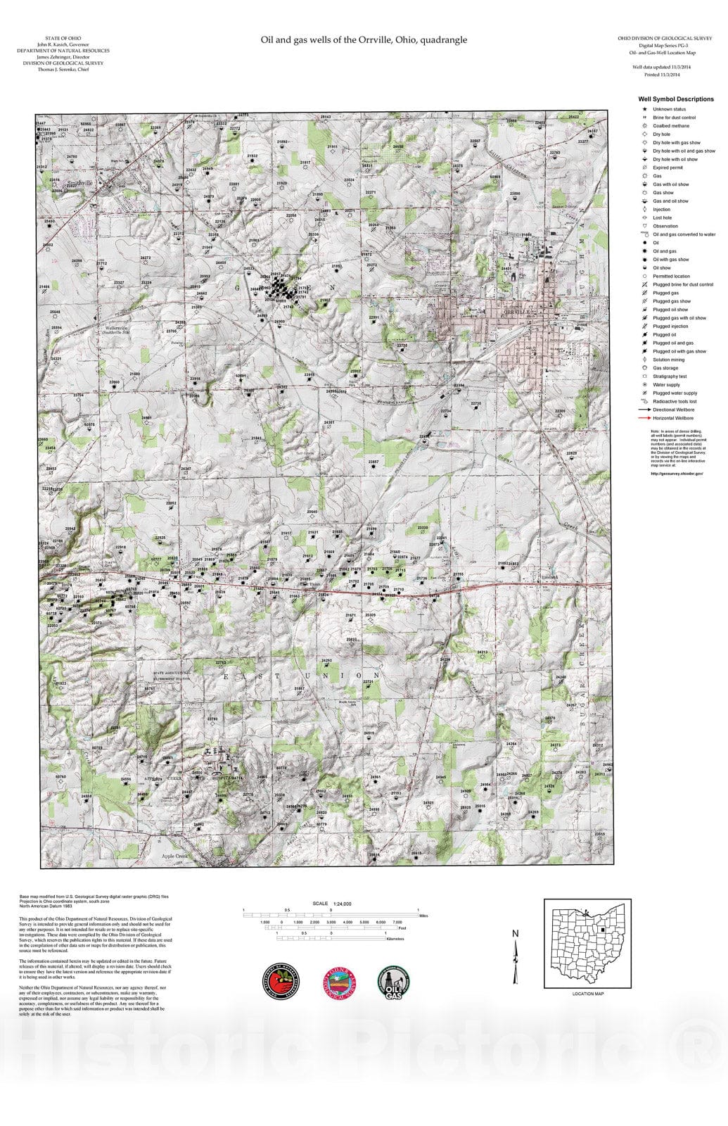 Map : Oil and gas wells of the Orrville quadrangle [Revised bi-weekly], 2006 Cartography Wall Art :
