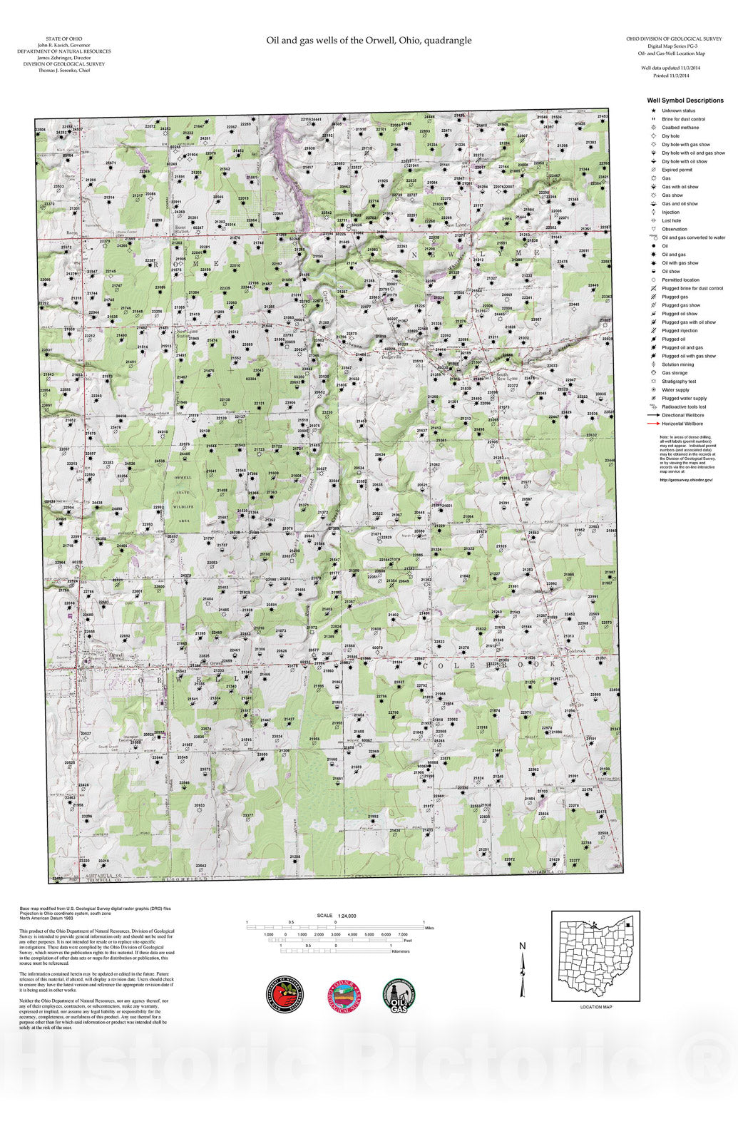 Map : Oil and gas wells of the Orwell quadrangle [Revised bi-weekly], 2006 Cartography Wall Art :