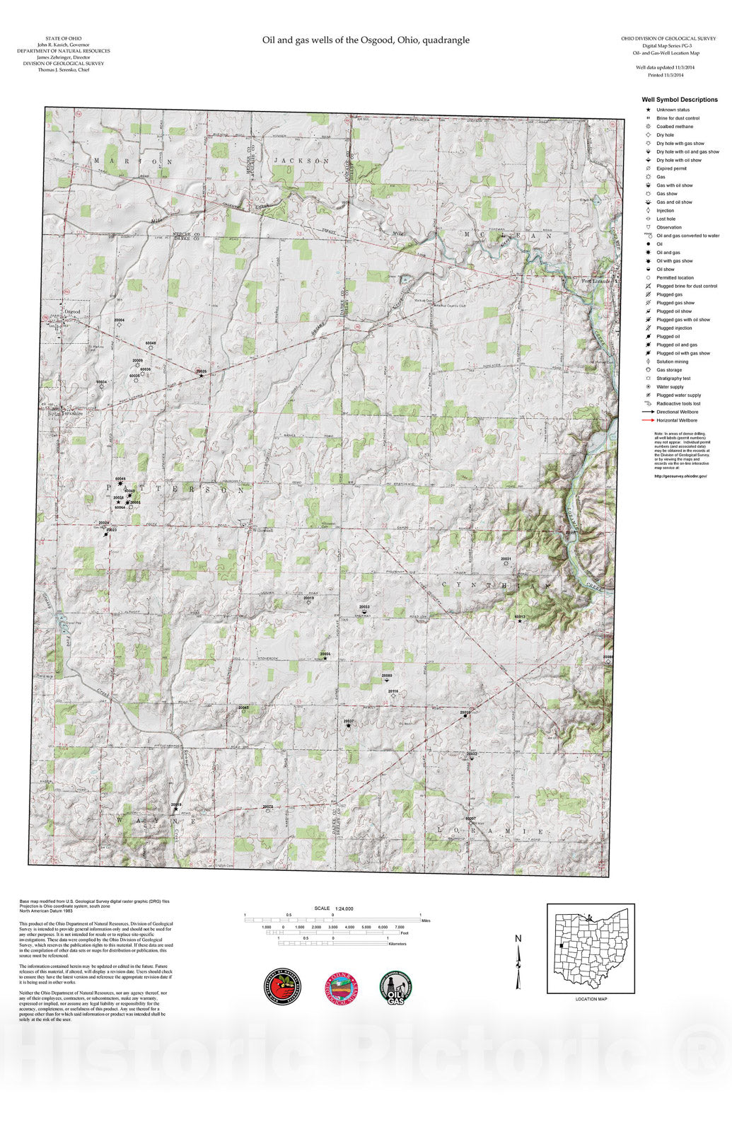 Map : Oil and gas wells of the Osgood quadrangle [Revised bi-weekly], 2006 Cartography Wall Art :