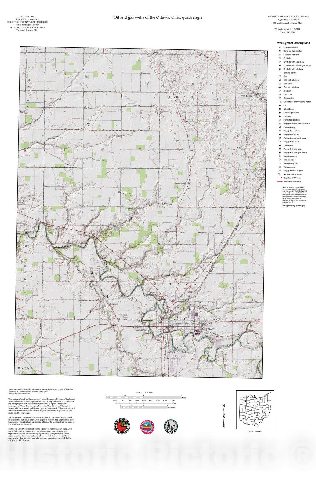 Map : Oil and gas wells of the Ottawa quadrangle [Revised bi-weekly], 2006 Cartography Wall Art :