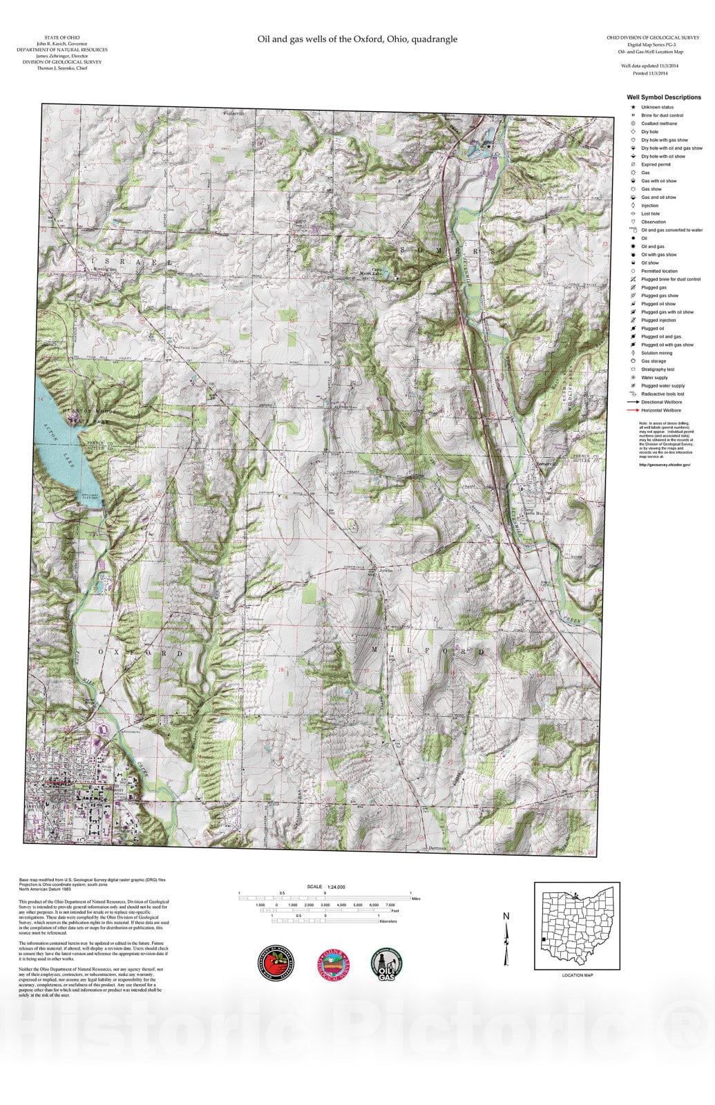 Map : Oil and gas wells of the Oxford quadrangle [Revised bi-weekly], 2006 Cartography Wall Art :