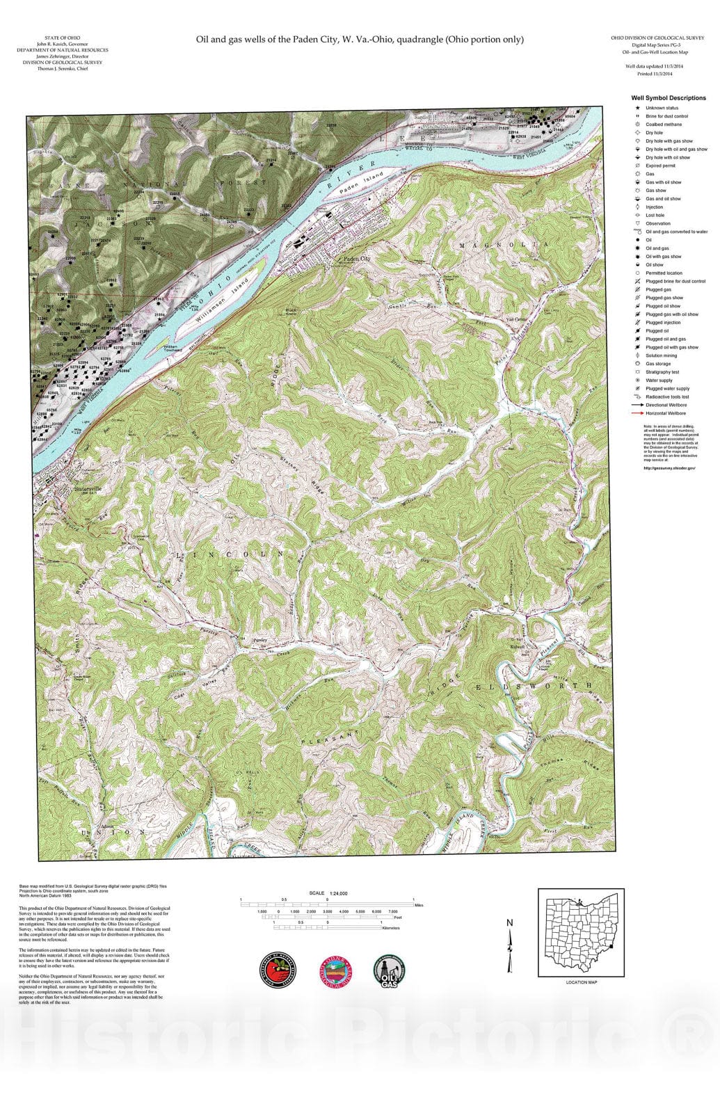 Map : Oil and gas wells of the Paden City quadrangle [Revised bi-weekly], 2006 Cartography Wall Art :