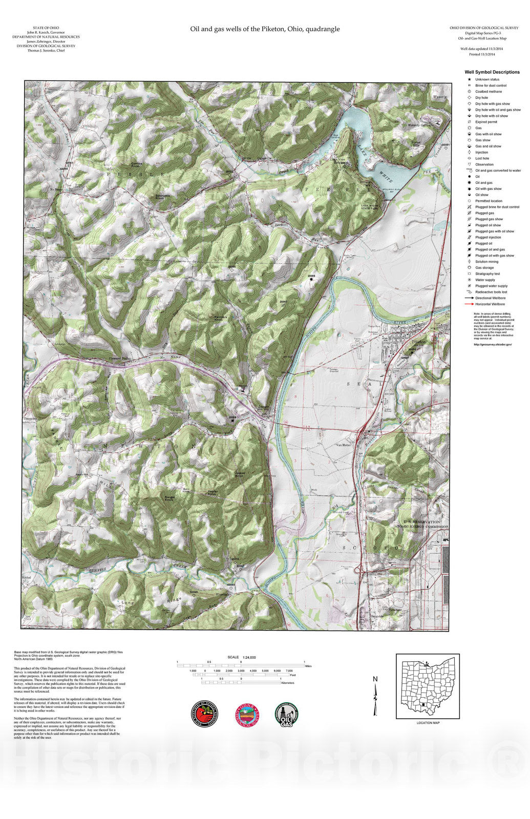 Map : Oil and gas wells of the Piketon quadrangle [Revised bi-weekly], 2006 Cartography Wall Art :