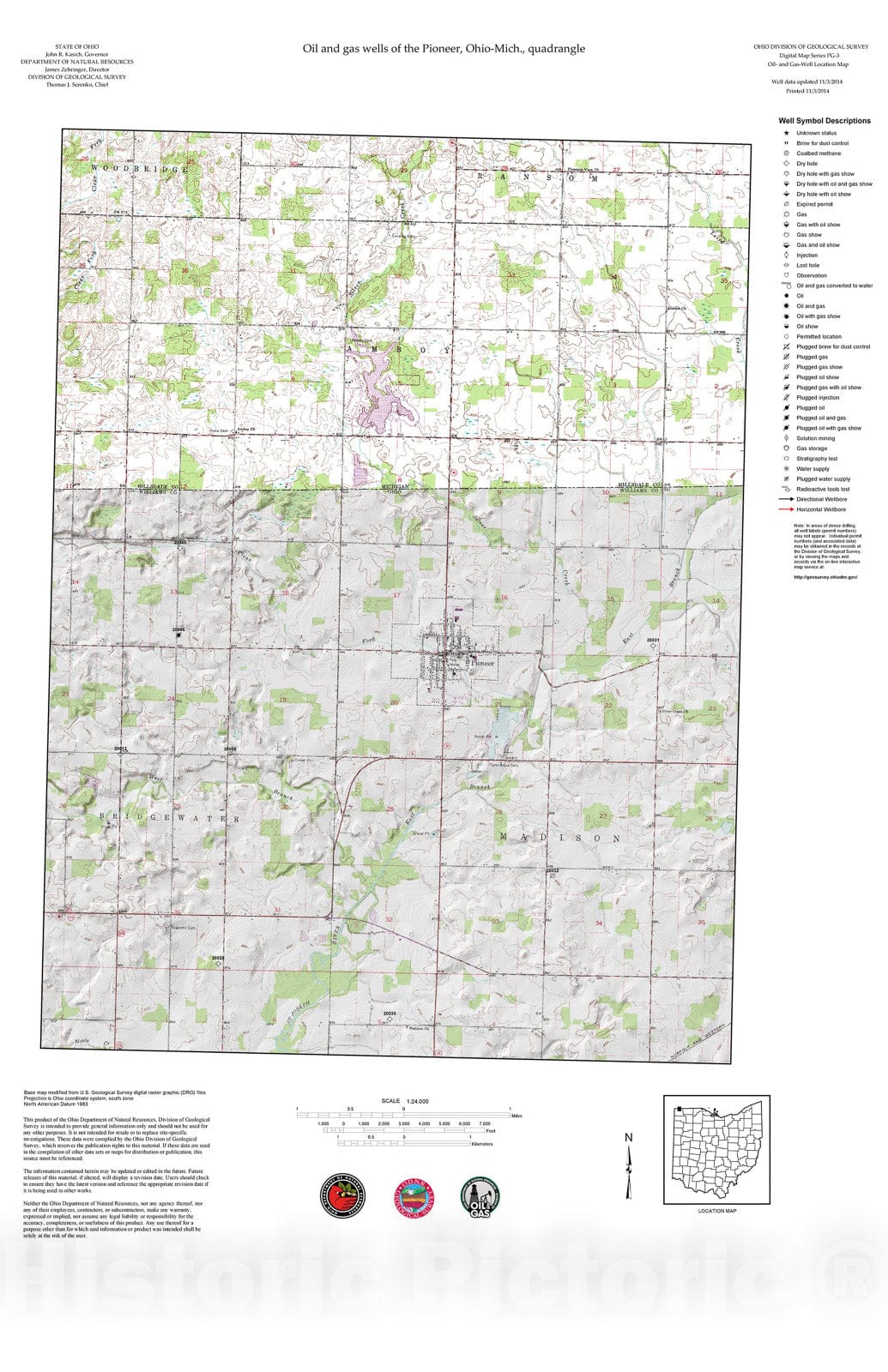 Map : Oil and gas wells of the Pioneer quadrangle [Revised bi-weekly], 2006 Cartography Wall Art :