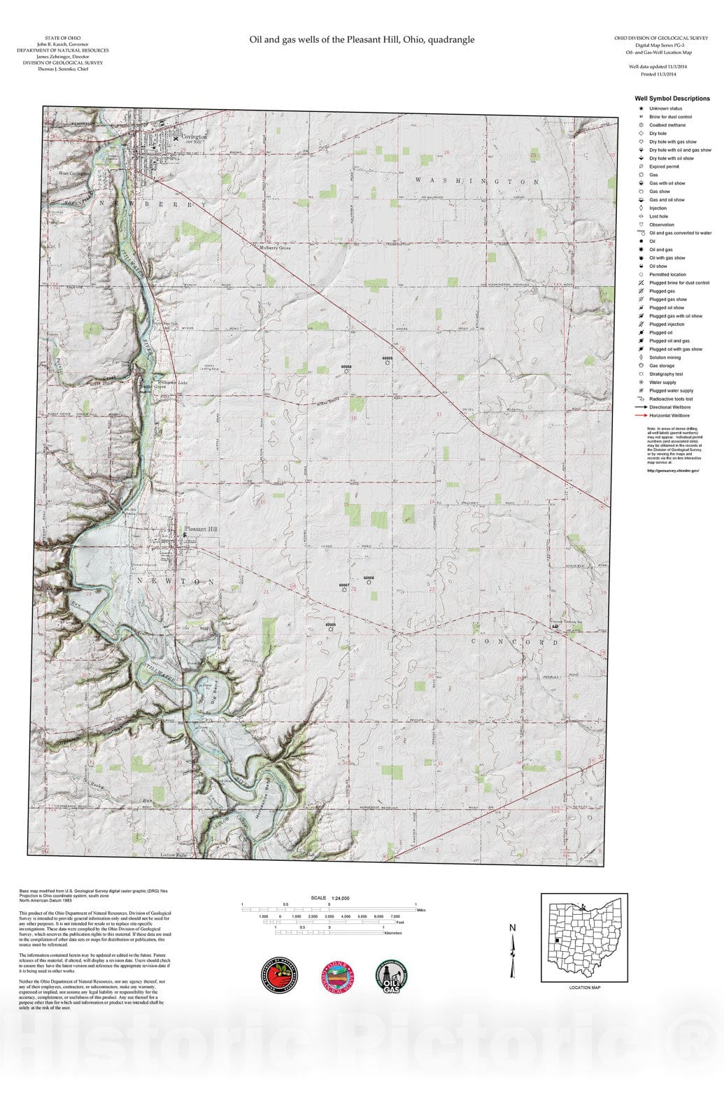 Map : Oil and gas wells of the Pleasant Hill quadrangle [Revised bi-weekly], 2006 Cartography Wall Art :