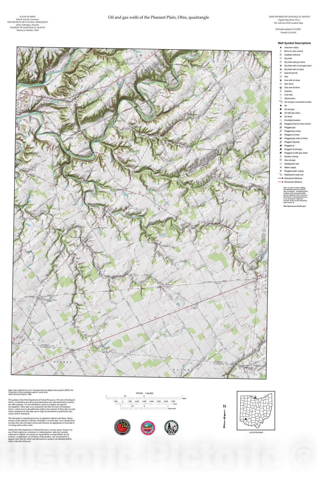 Map : Oil and gas wells of the Pleasant Plain quadrangle [Revised bi-weekly], 2006 Cartography Wall Art :