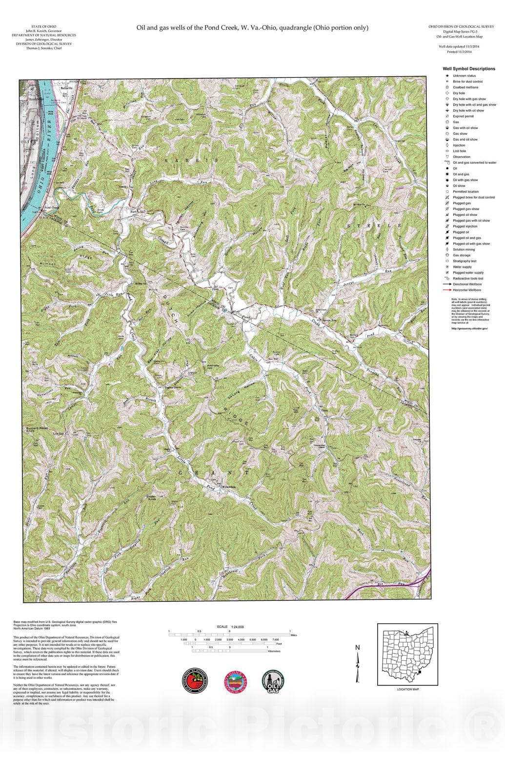 Map : Oil and gas wells of the Pond Creek quadrangle [Revised bi-weekly], 2006 Cartography Wall Art :