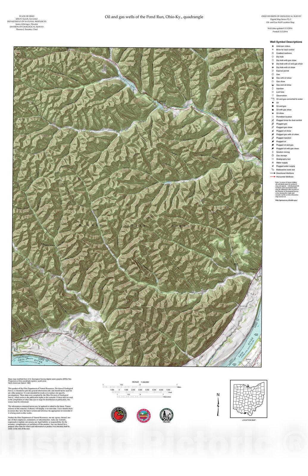 Map : Oil and gas wells of the Pond Run quadrangle [Revised bi-weekly], 2006 Cartography Wall Art :