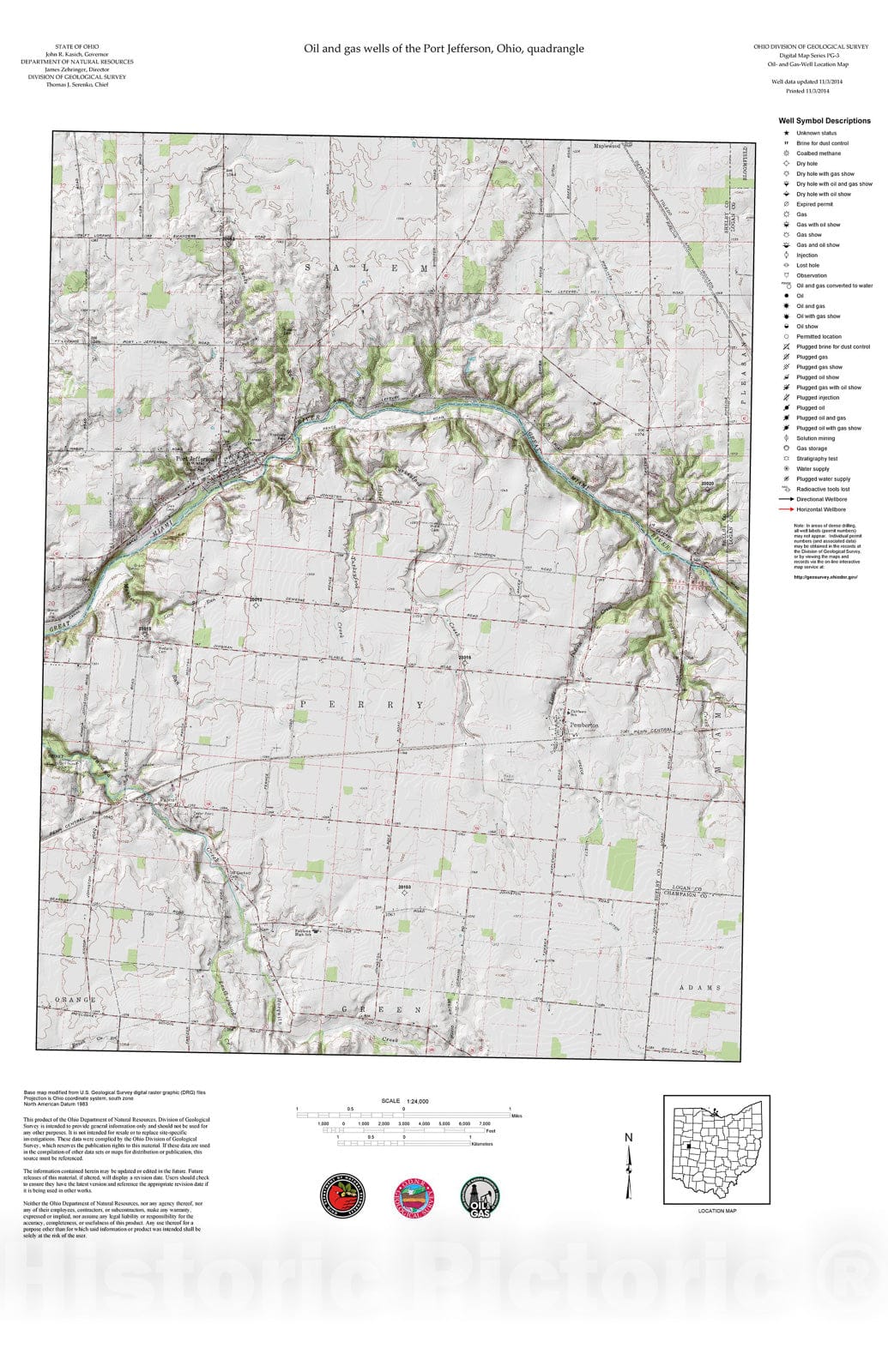 Map : Oil and gas wells of the Port Jefferson quadrangle [Revised bi-weekly], 2006 Cartography Wall Art :
