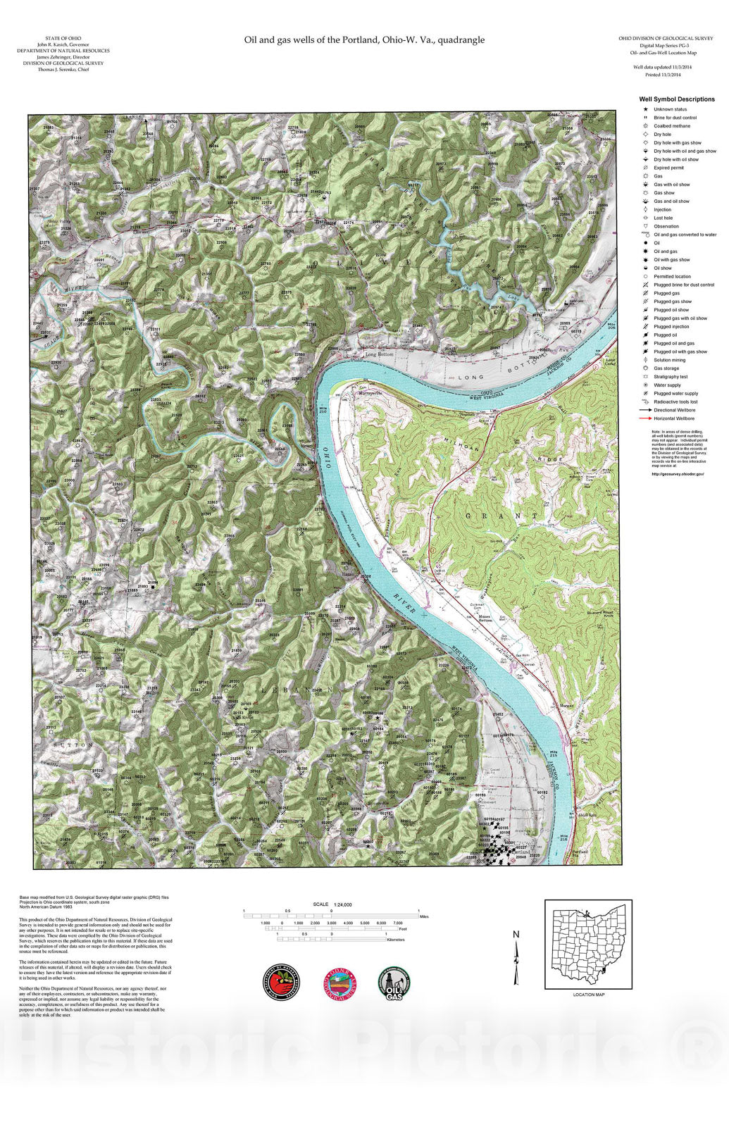 Map : Oil and gas wells of the Portland quadrangle [Revised bi-weekly], 2006 Cartography Wall Art :