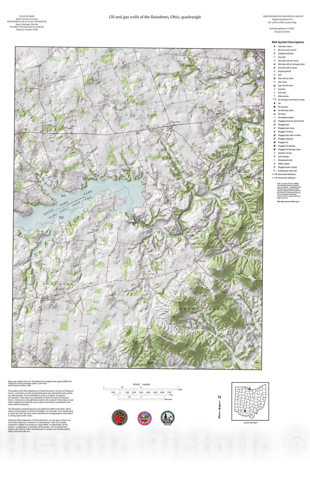 Map : Oil and gas wells of the Rainsboro quadrangle [Revised bi-weekly], 2006 Cartography Wall Art :