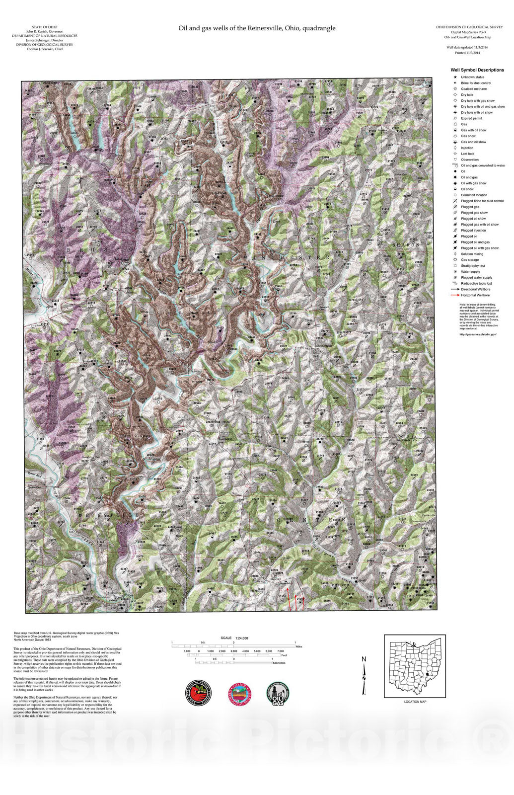 Map : Oil and gas wells of the Reinersville quadrangle [Revised bi-weekly], 2006 Cartography Wall Art :