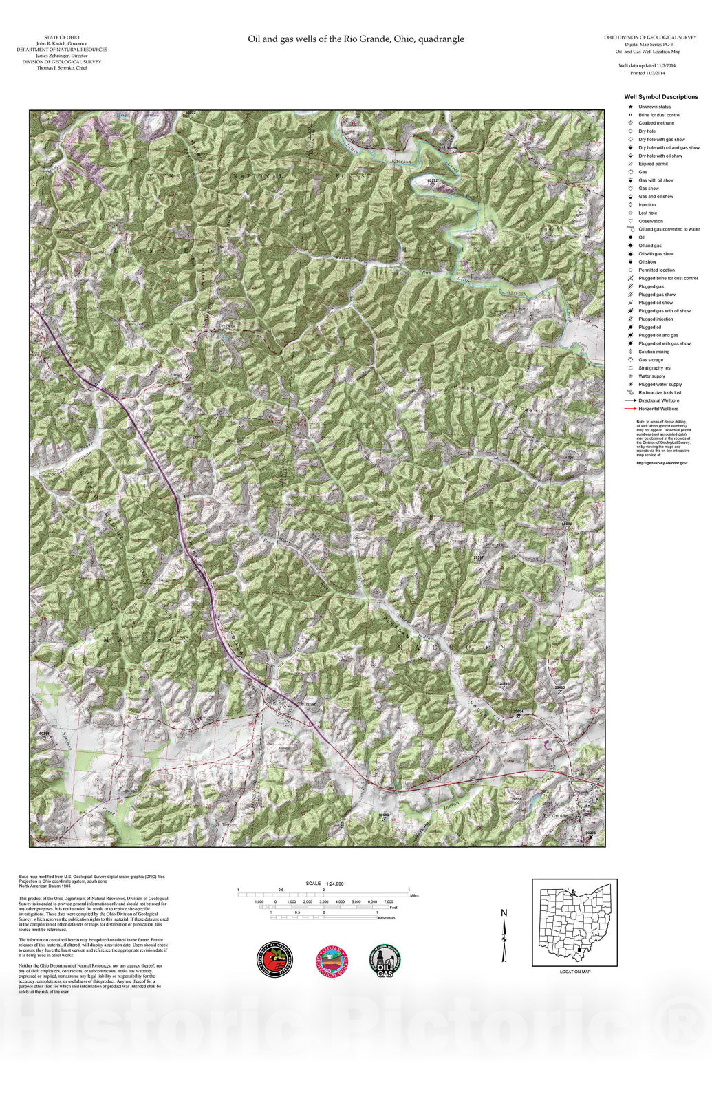 Map : Oil and gas wells of the Rio Grande quadrangle [Revised bi-weekly], 2006 Cartography Wall Art :