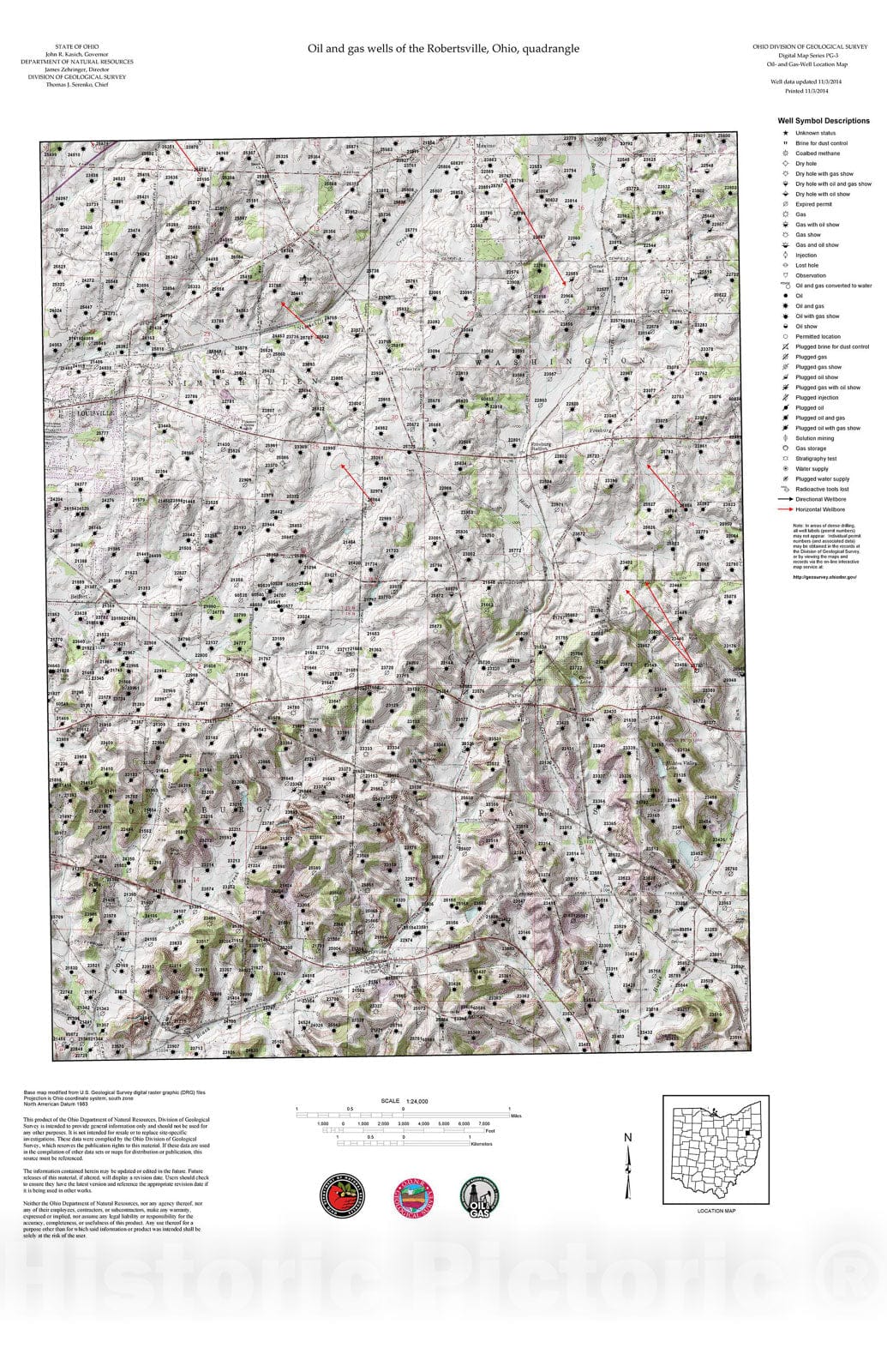 Map : Oil and gas wells of the Robertsville quadrangle [Revised bi-weekly], 2006 Cartography Wall Art :