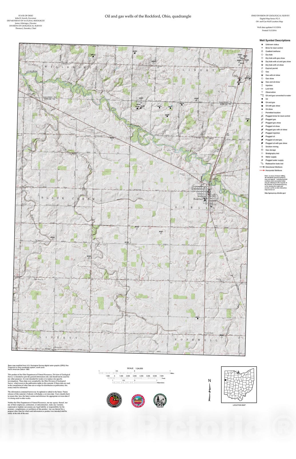 Map : Oil and gas wells of the Rockford quadrangle [Revised bi-weekly], 2006 Cartography Wall Art :