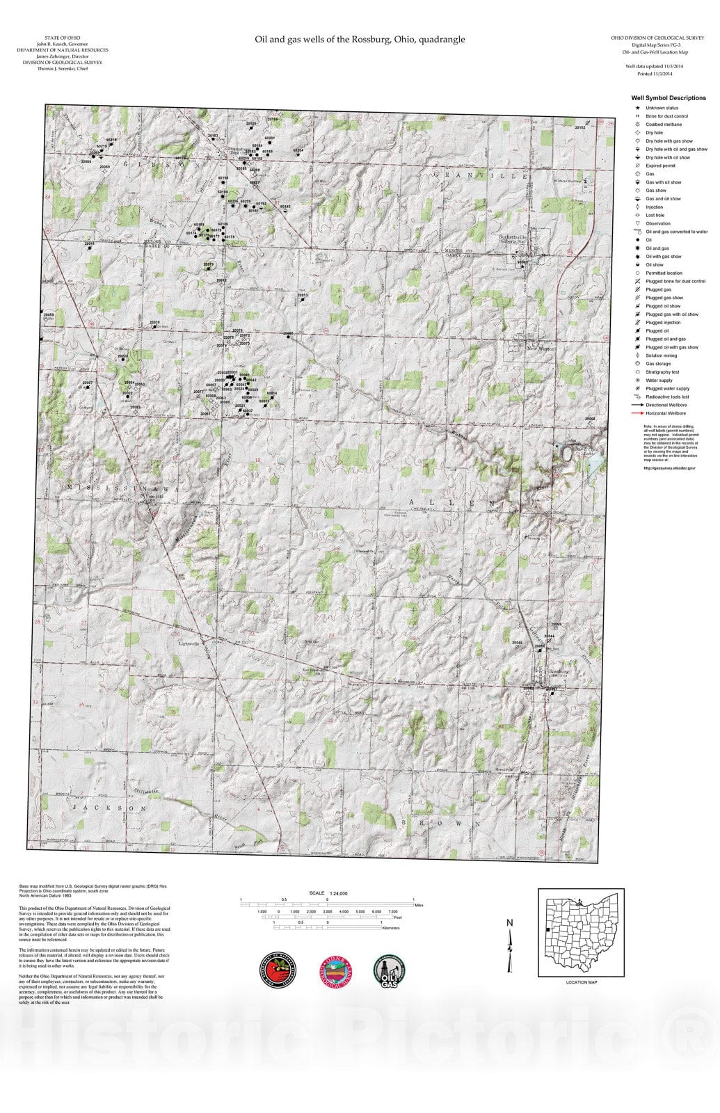 Map : Oil and gas wells of the Rossburg quadrangle [Revised bi-weekly], 2006 Cartography Wall Art :