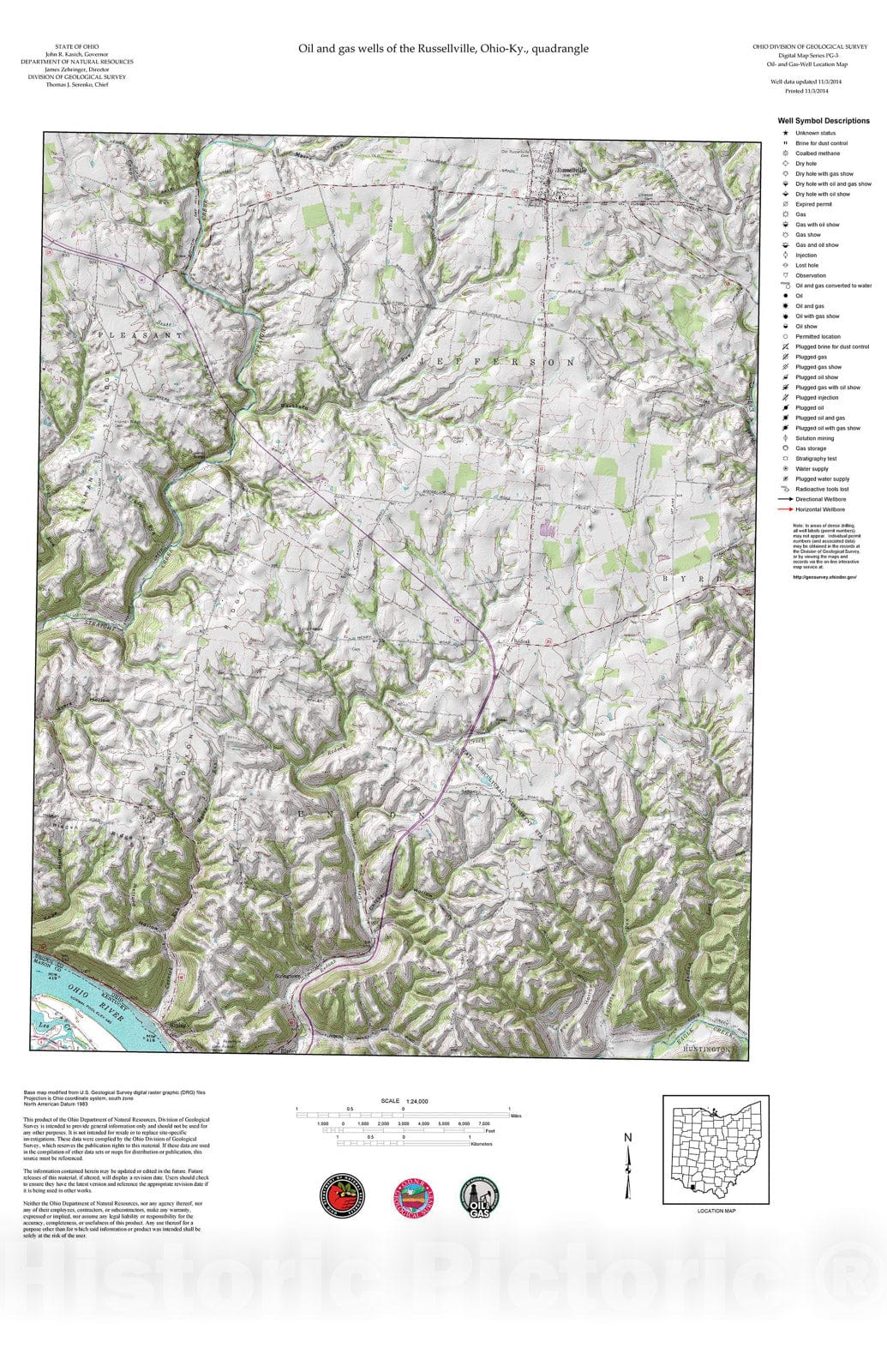 Map : Oil and gas wells of the Russellville quadrangle [Revised bi-weekly], 2006 Cartography Wall Art :