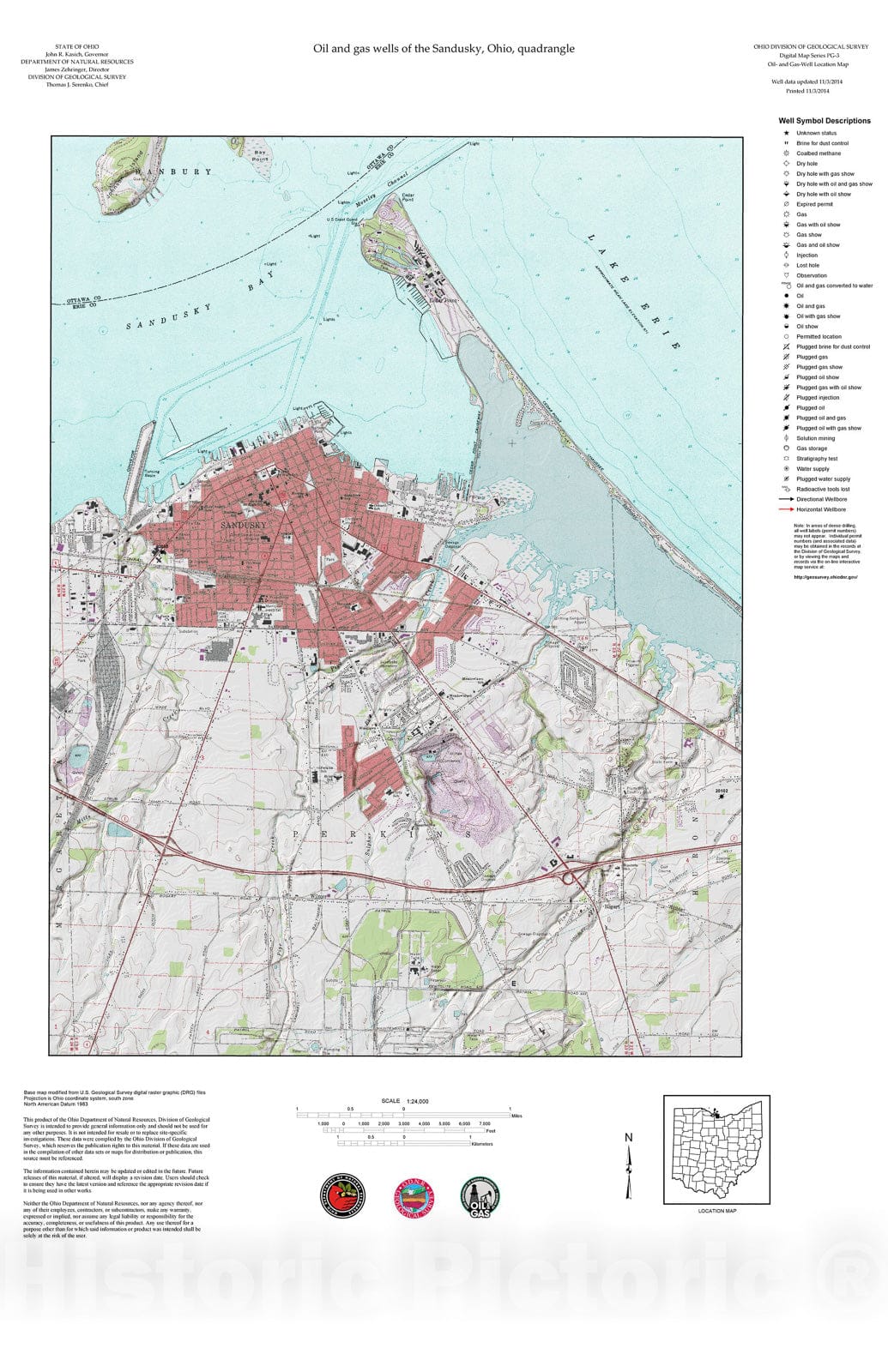Map : Oil and gas wells of the Sandusky quadrangle [Revised bi-weekly], 2006 Cartography Wall Art :