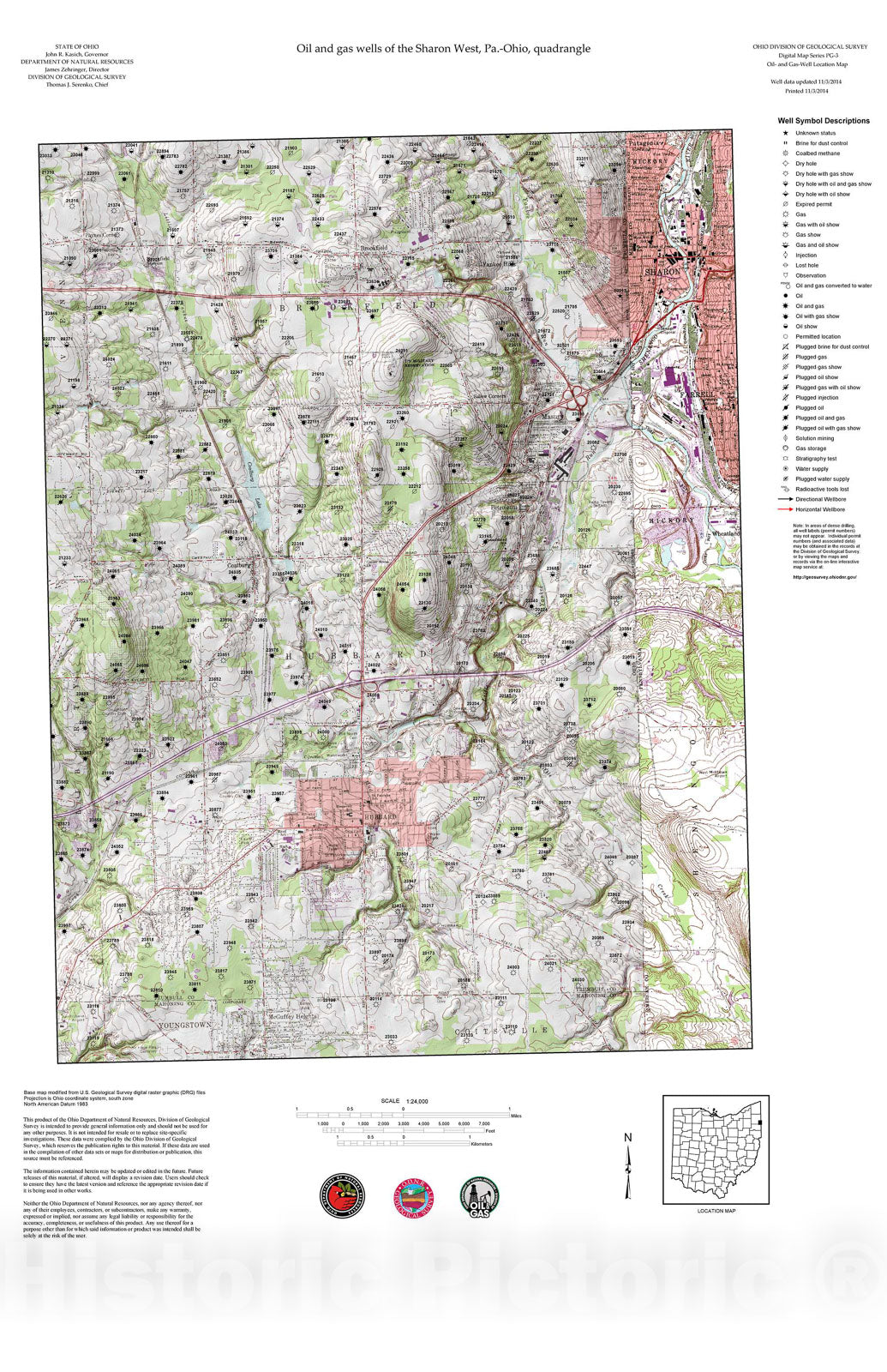 Map : Oil and gas wells of the Sharon West quadrangle [Revised bi-weekly], 2006 Cartography Wall Art :