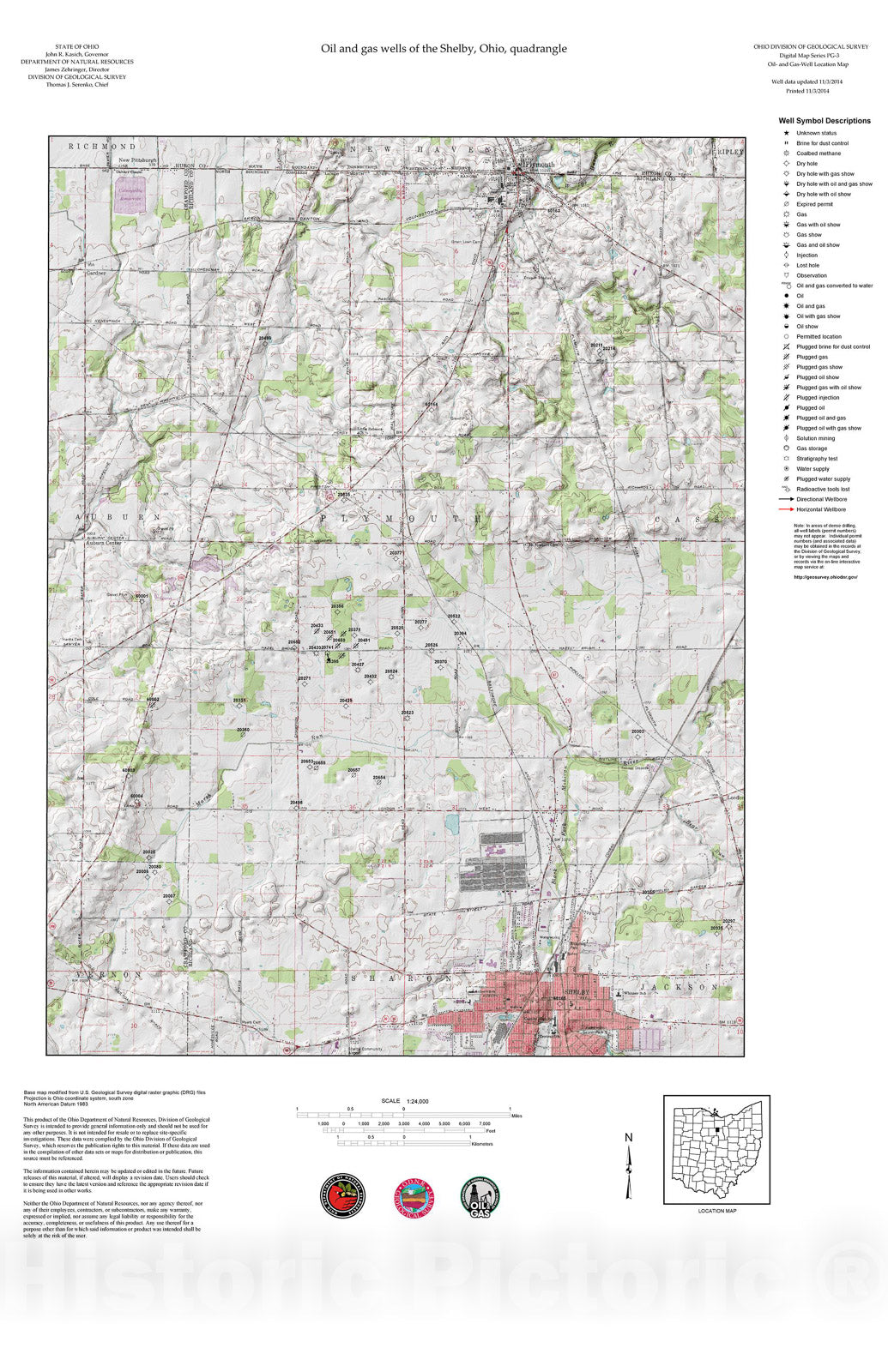 Map : Oil and gas wells of the Shelby quadrangle [Revised bi-weekly], 2006 Cartography Wall Art :