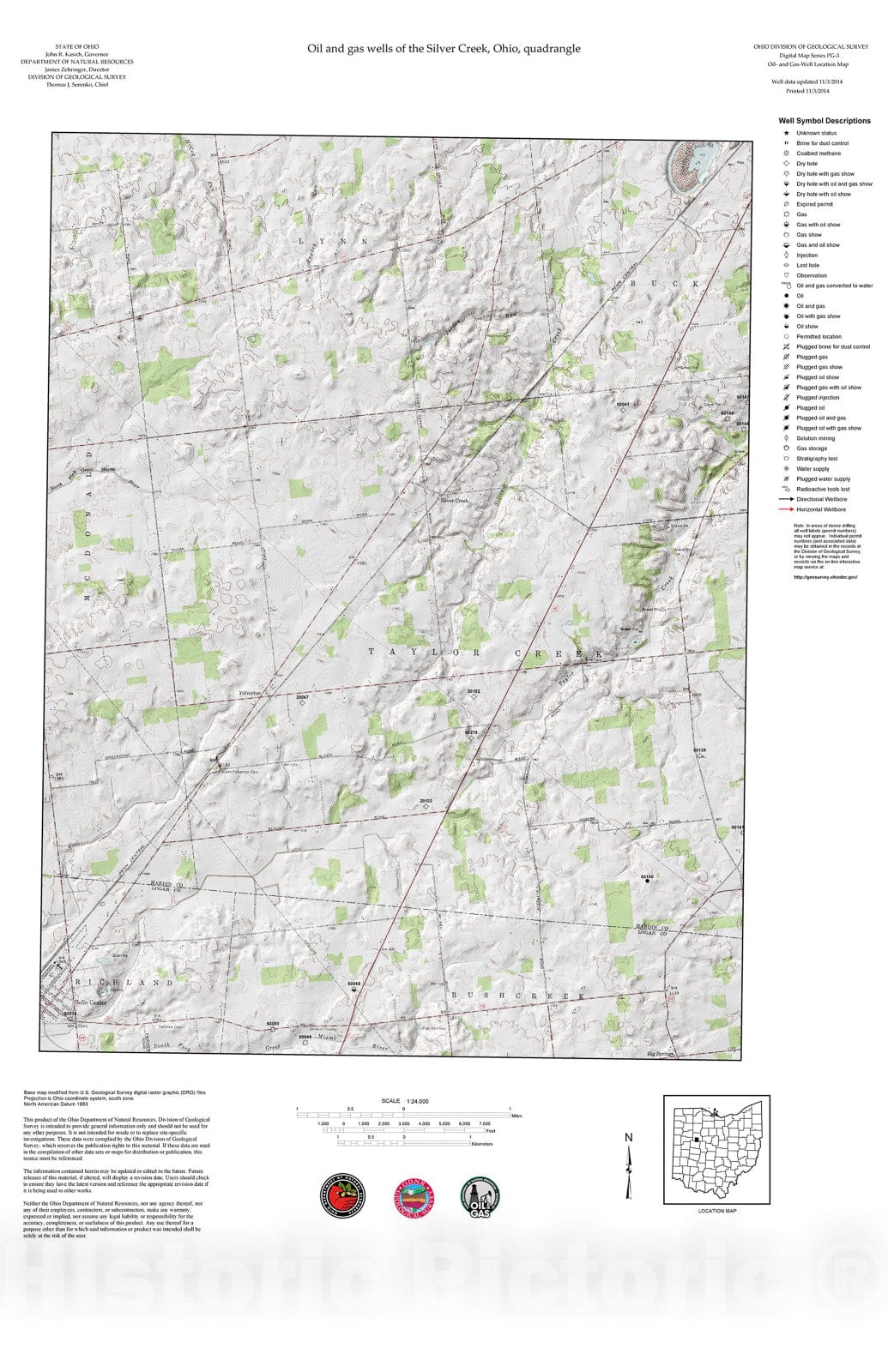 Map : Oil and gas wells of the Silver Creek quadrangle [Revised bi-weekly], 2006 Cartography Wall Art :