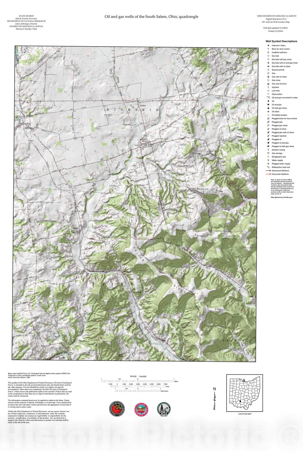 Map : Oil and gas wells of the South Salem quadrangle [Revised bi-weekly], 2006 Cartography Wall Art :