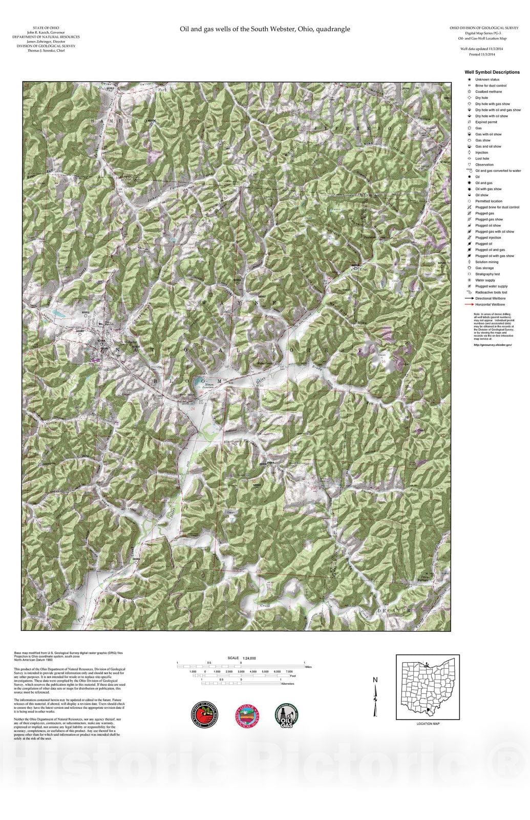 Map : Oil and gas wells of the South Webster quadrangle [Revised bi-weekly], 2006 Cartography Wall Art :