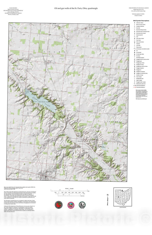 Map : Oil and gas wells of the St. Paris quadrangle [Revised bi-weekly], 2006 Cartography Wall Art :