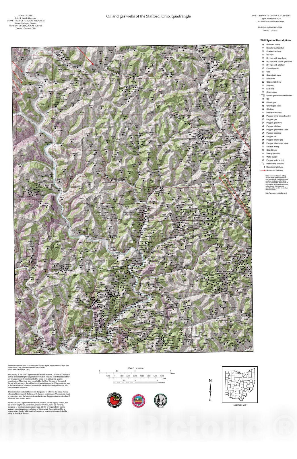 Map : Oil and gas wells of the Stafford quadrangle [Revised bi-weekly], 2006 Cartography Wall Art :
