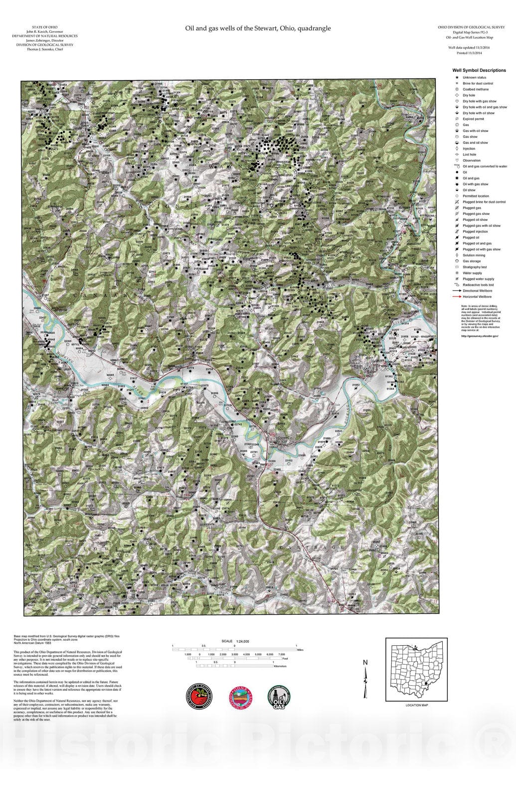 Map : Oil and gas wells of the Stewart quadrangle [Revised bi-weekly], 2006 Cartography Wall Art :