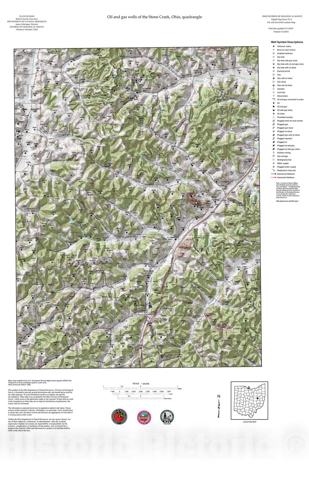 Map : Oil and gas wells of the Stone Creek quadrangle [Revised bi-weekly], 2006 Cartography Wall Art :