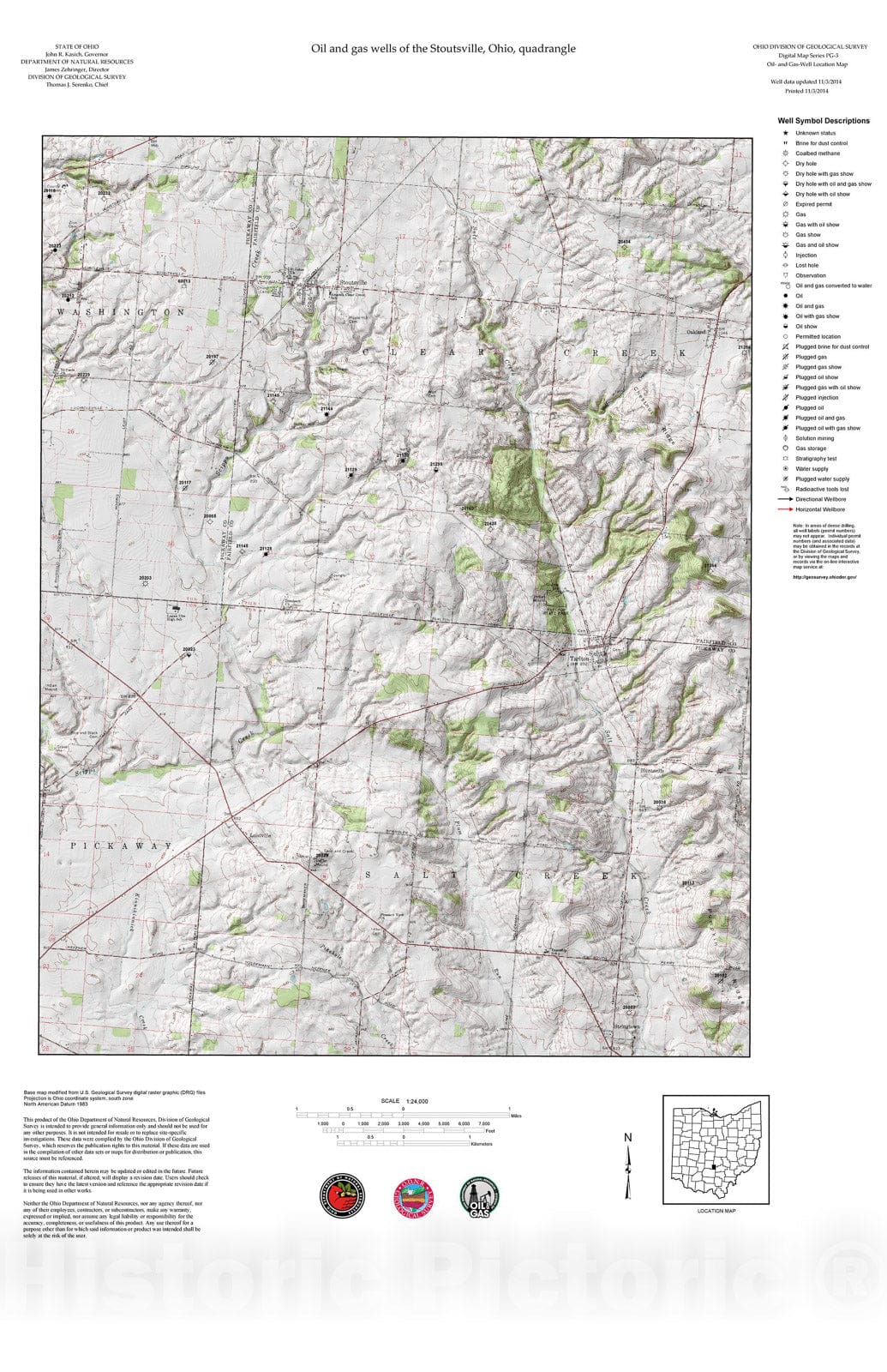 Map : Oil and gas wells of the Stoutsville quadrangle [Revised bi-weekly], 2006 Cartography Wall Art :