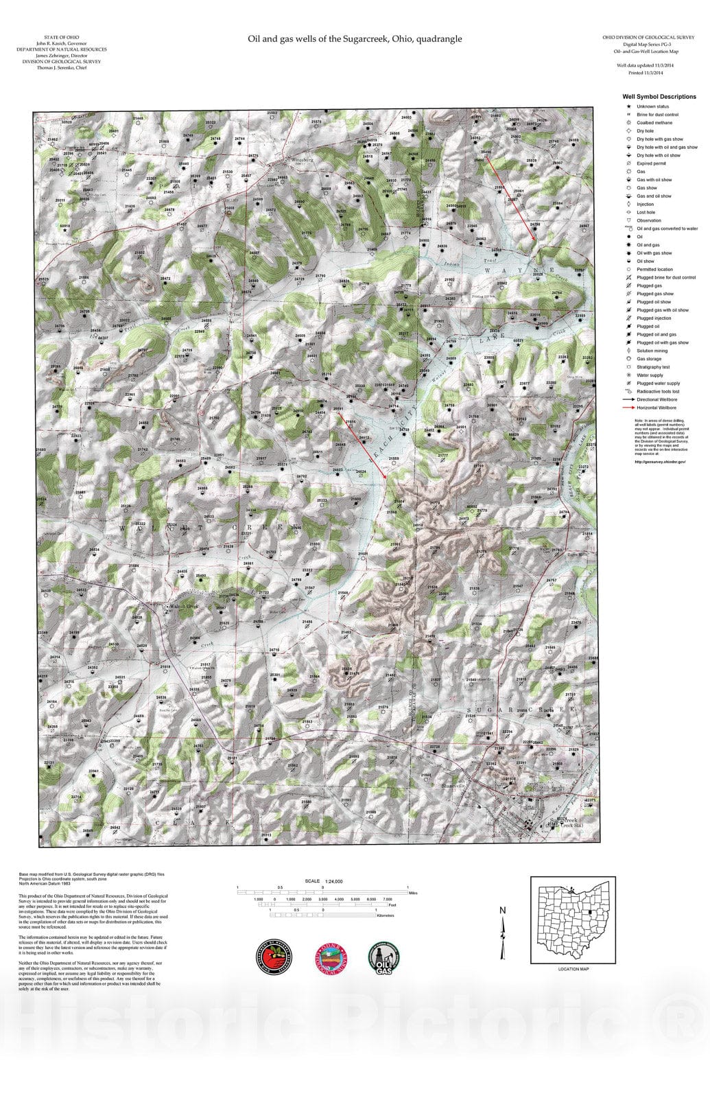 Map : Oil and gas wells of the Sugarcreek quadrangle [Revised bi-weekly], 2006 Cartography Wall Art :