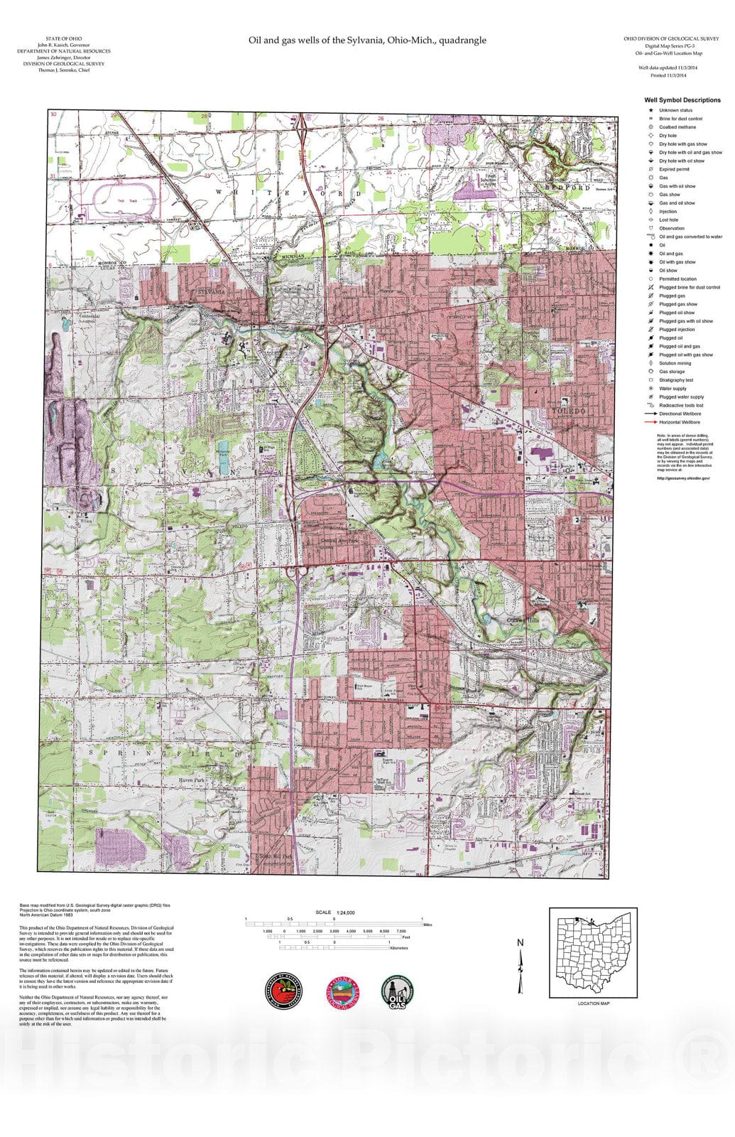 Map : Oil and gas wells of the Sylvania quadrangle [Revised bi-weekly], 2006 Cartography Wall Art :